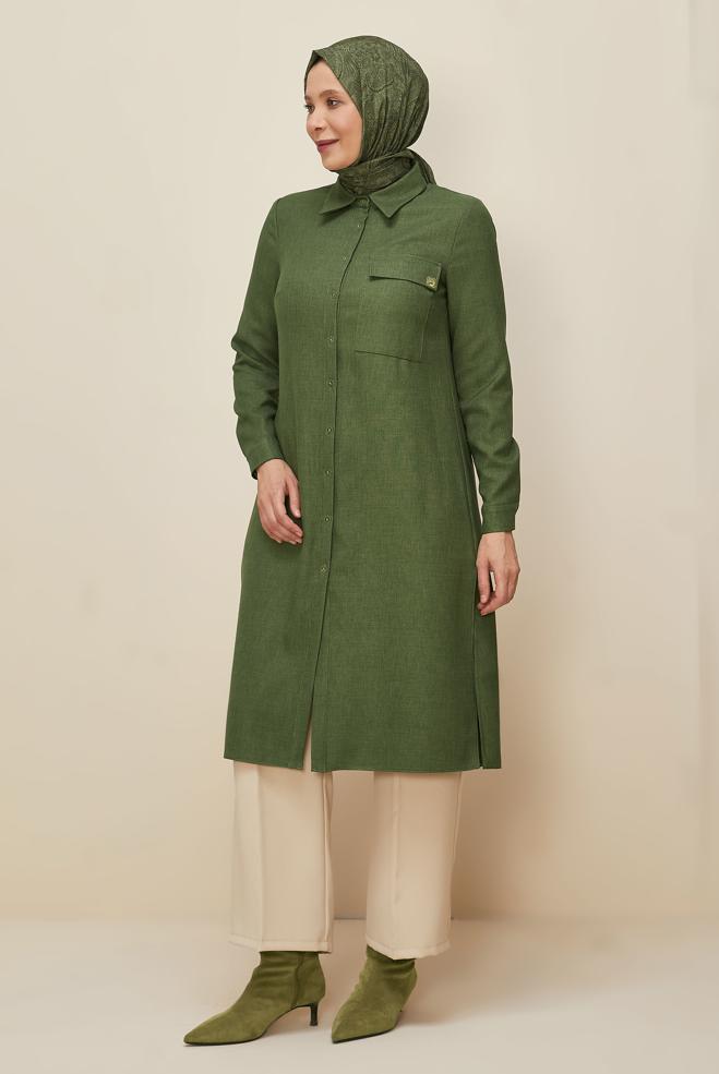 Hijab clothing KHAKI SHIRT COLLAR TUNIC 46190 - ALVİNA