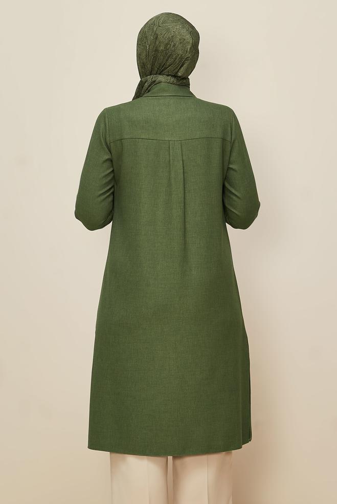 Hijab clothing KHAKI SHIRT COLLAR TUNIC 46190 - ALVİNA