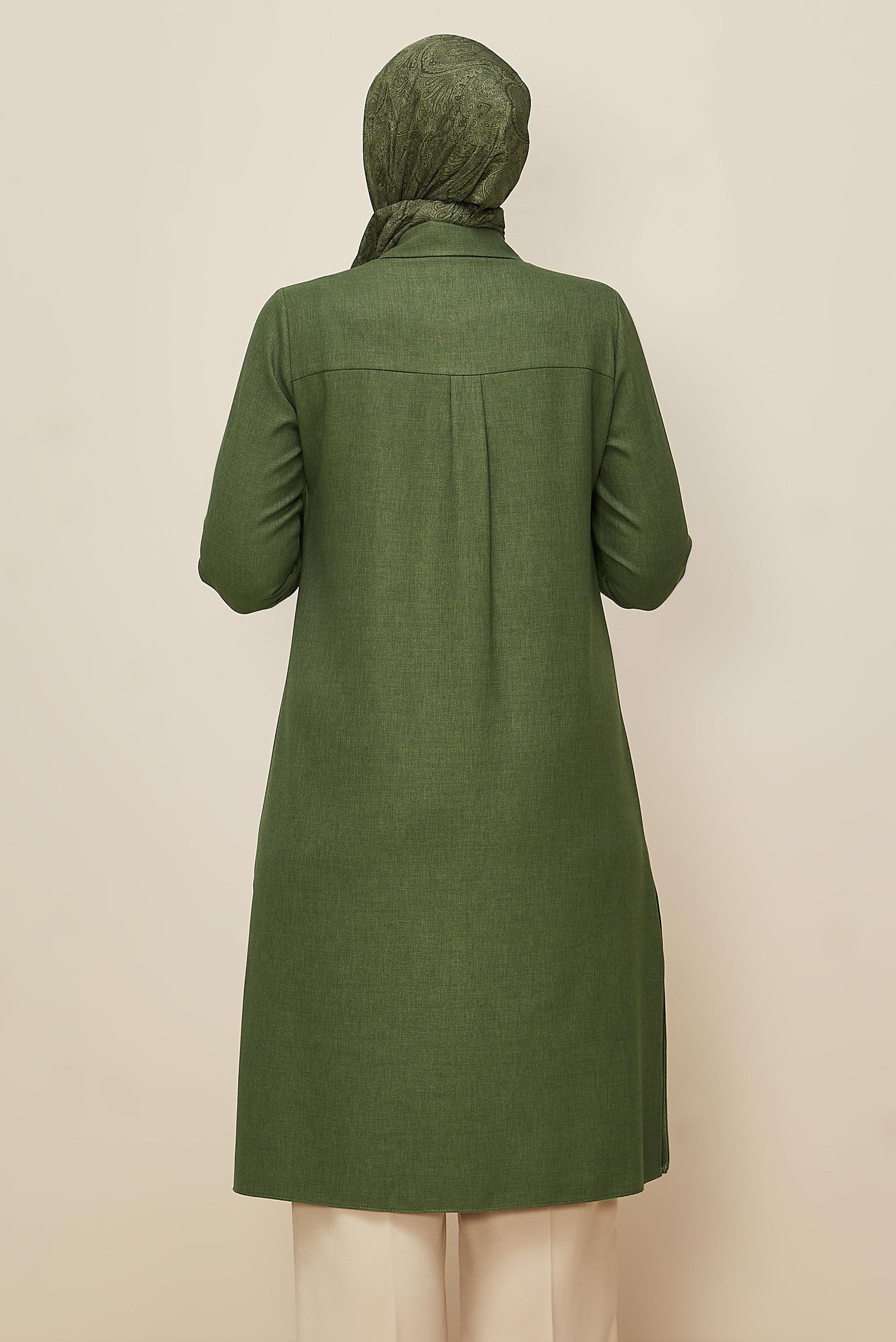 Tesettür giyim HAKİ GÖMLEK YAKA TUNİK 46190