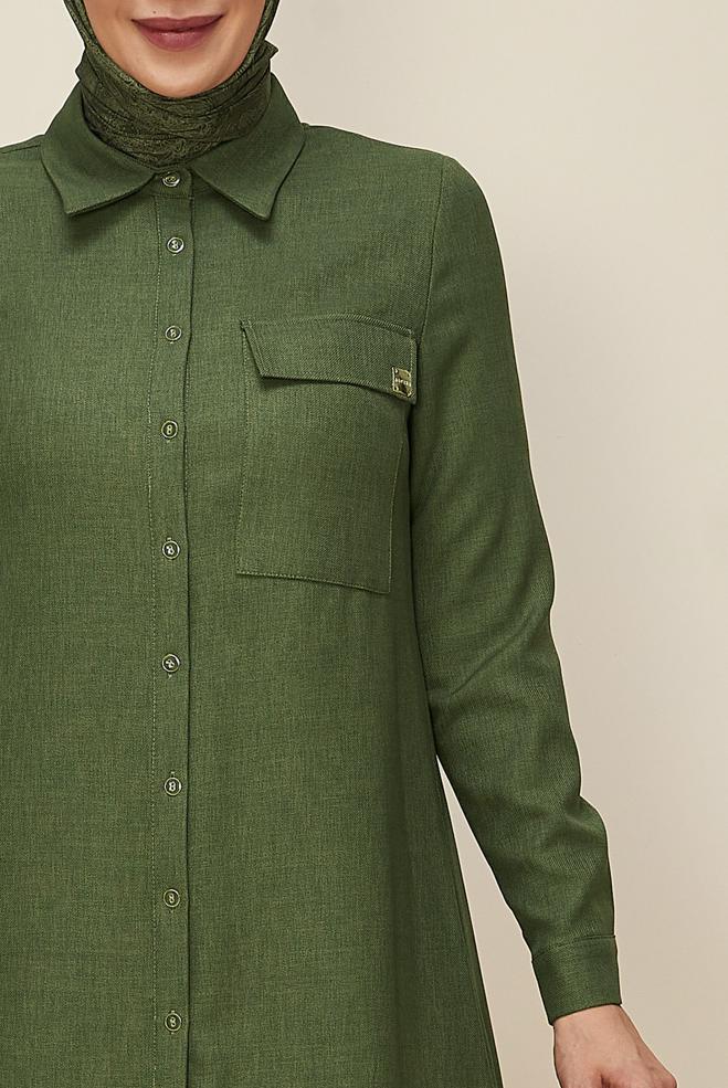 Hijab clothing KHAKI SHIRT COLLAR TUNIC 46190 - ALVİNA