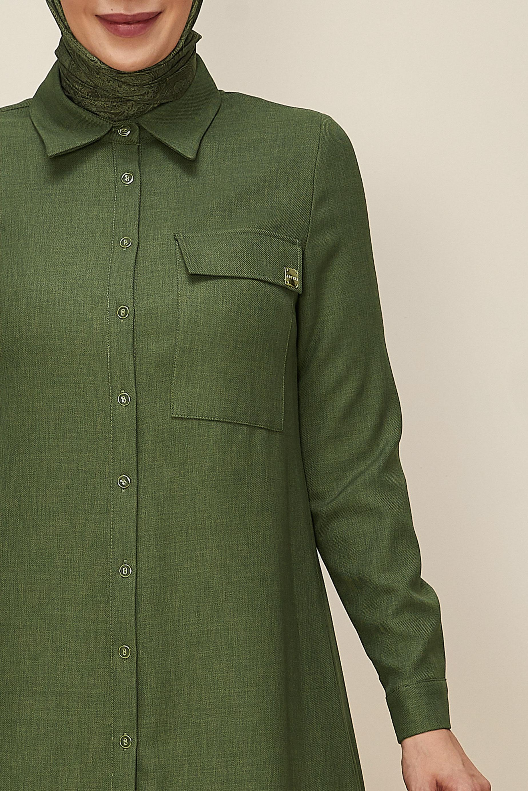 Tesettür giyim HAKİ GÖMLEK YAKA TUNİK 46190