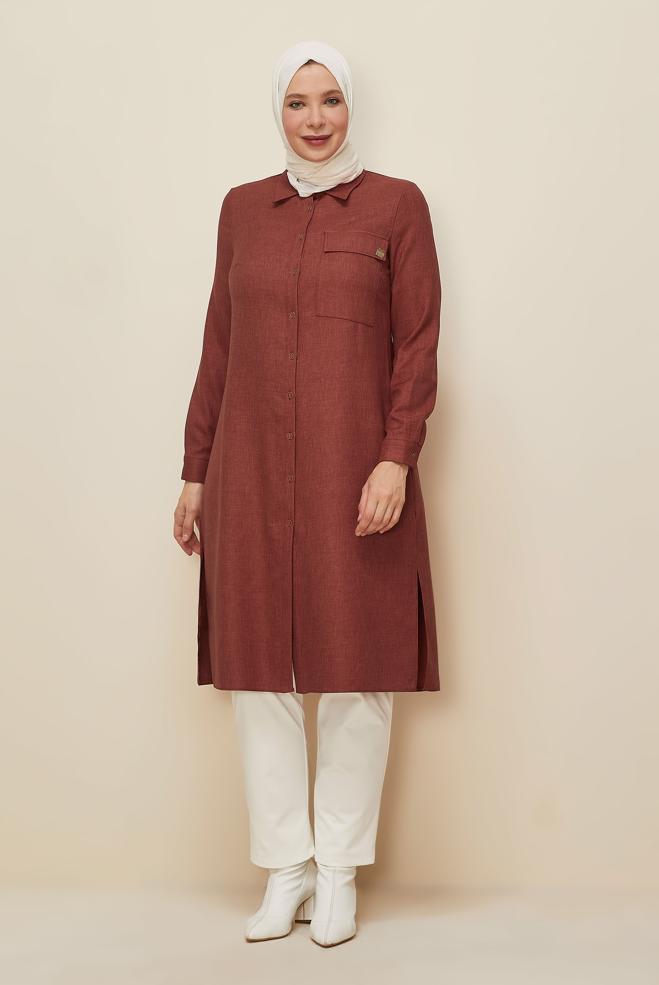 Hijab clothing ORANGE SHIRT COLLAR TUNIC 46190 - ALVİNA