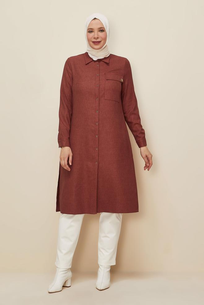 Hijab clothing ORANGE SHIRT COLLAR TUNIC 46190 - ALVİNA