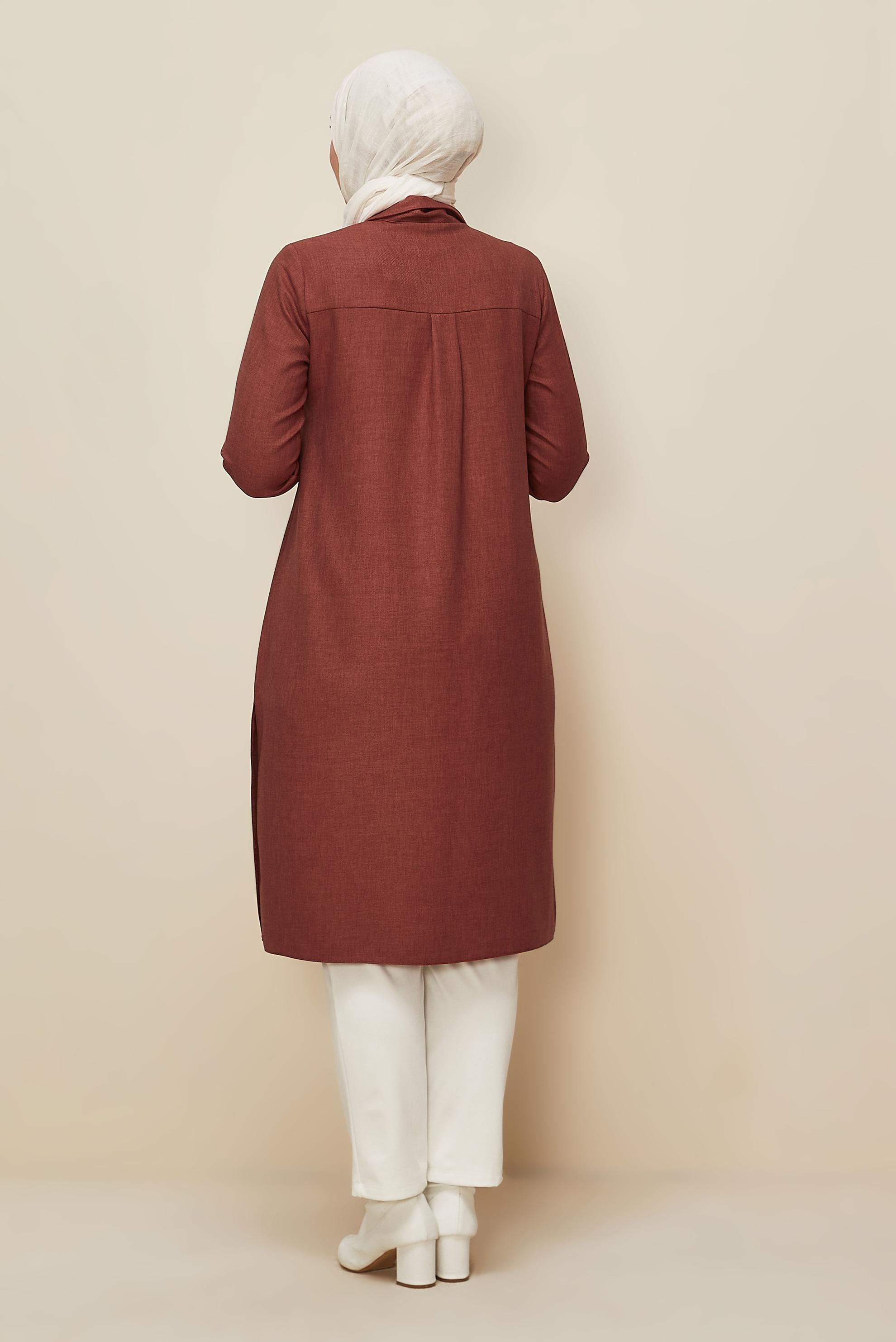 Tesettür giyim TURUNCU GÖMLEK YAKA TUNİK 46190