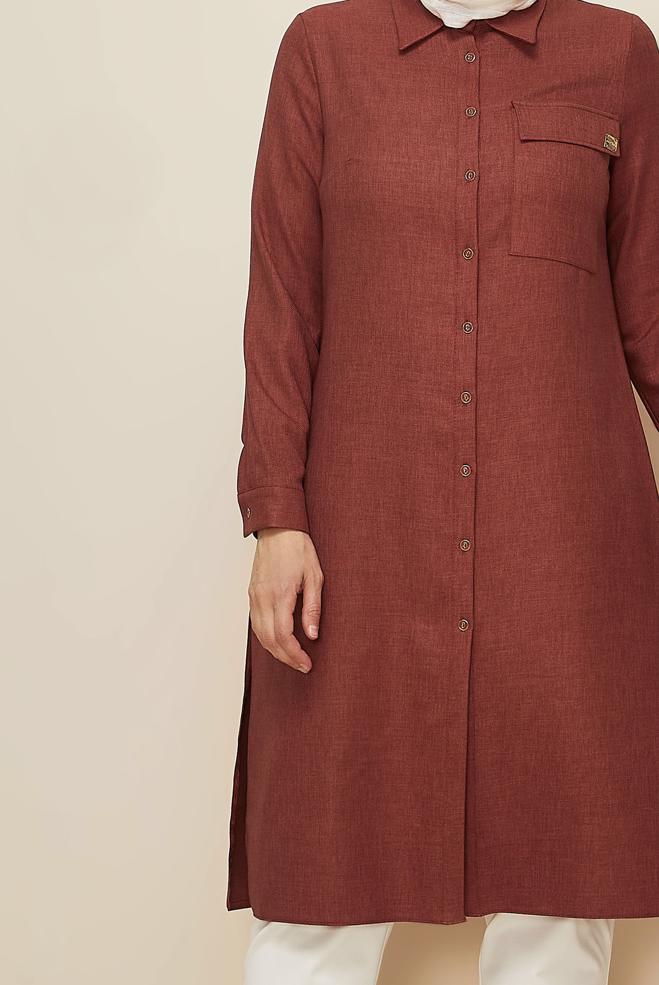 Hijab clothing ORANGE SHIRT COLLAR TUNIC 46190 - ALVİNA