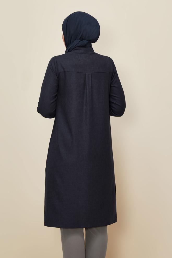 Hijab clothing NAVY BLUE SHIRT COLLAR TUNIC 46190 - ALVİNA