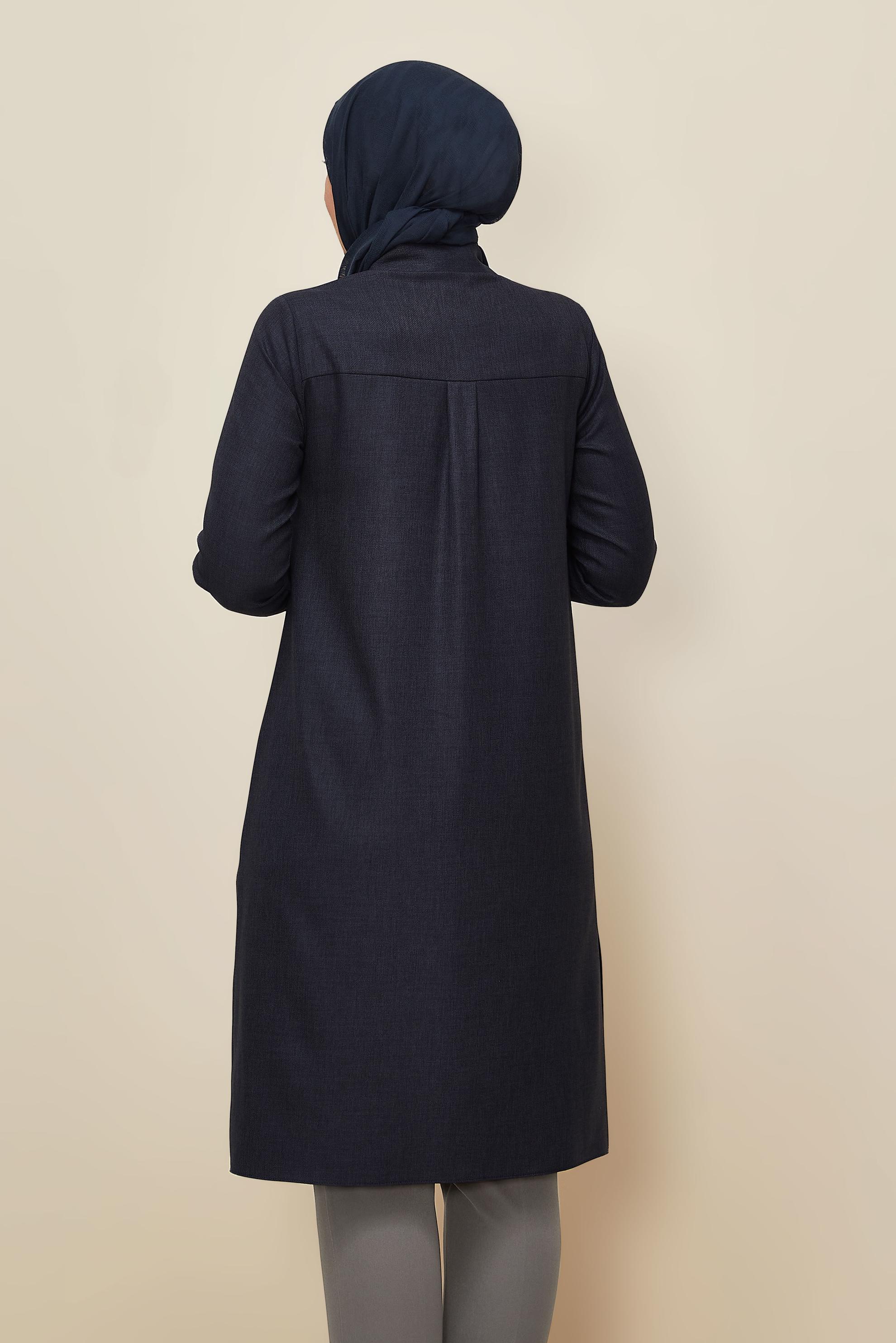 Tesettür giyim LACİVERT GÖMLEK YAKA TUNİK 46190