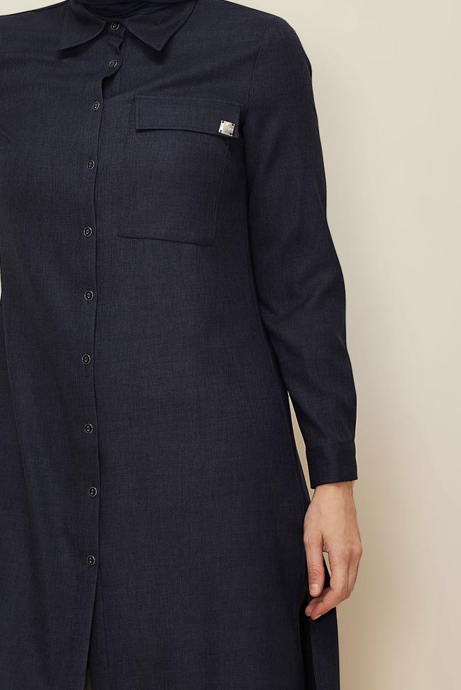 Hijab clothing NAVY BLUE SHIRT COLLAR TUNIC 46190 - ALVİNA