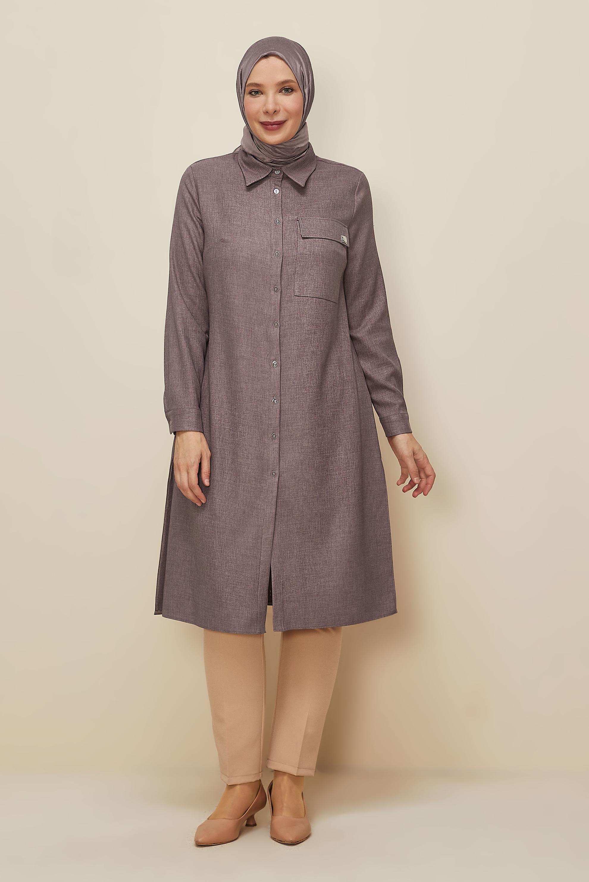 Tesettür giyim MOR GÖMLEK YAKA TUNİK 46190