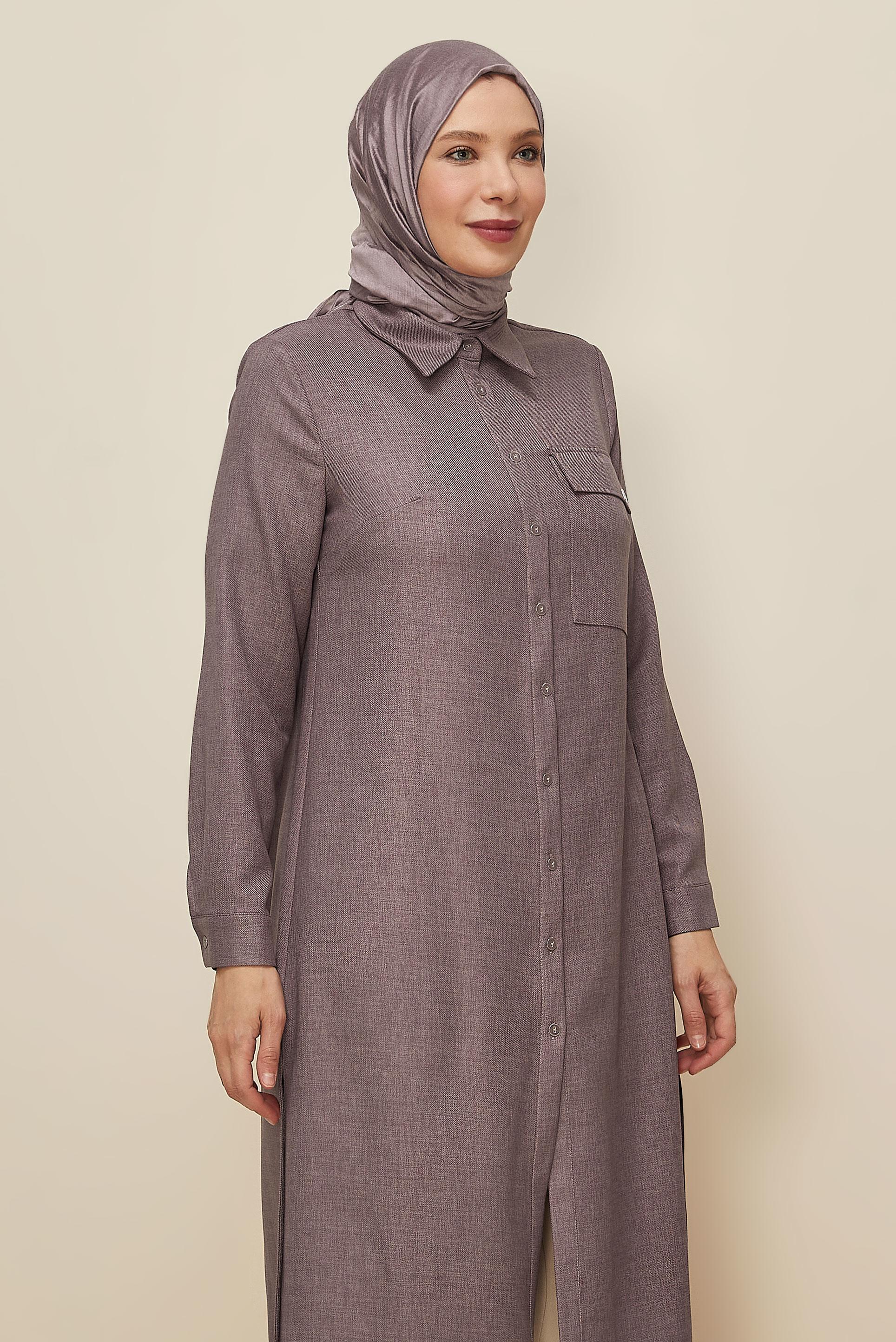 Tesettür giyim MOR GÖMLEK YAKA TUNİK 46190
