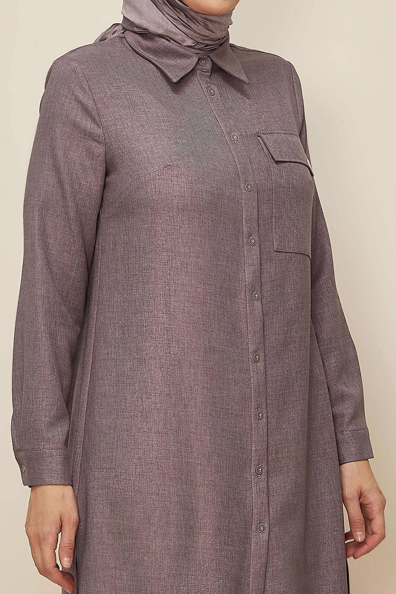 Tesettür giyim MOR GÖMLEK YAKA TUNİK 46190