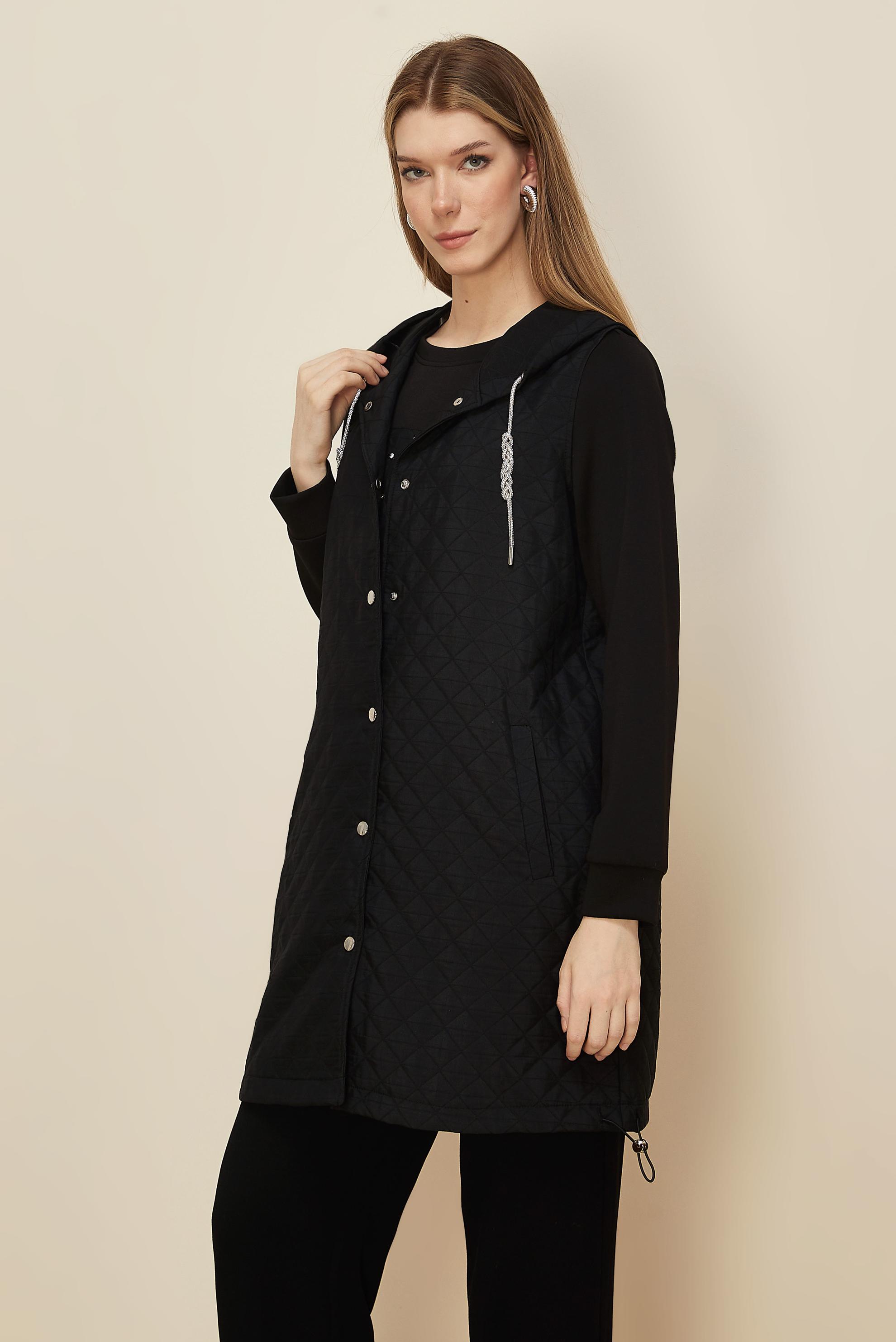 Tesettür giyim SİYAH KAPİTONE YELEKLİ TUNİK 46197