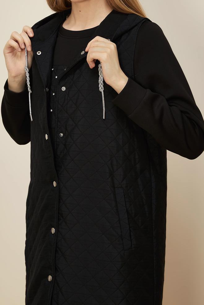 Tesettür giyim SİYAH KAPİTONE YELEKLİ TUNİK 46197 - ALVİNA