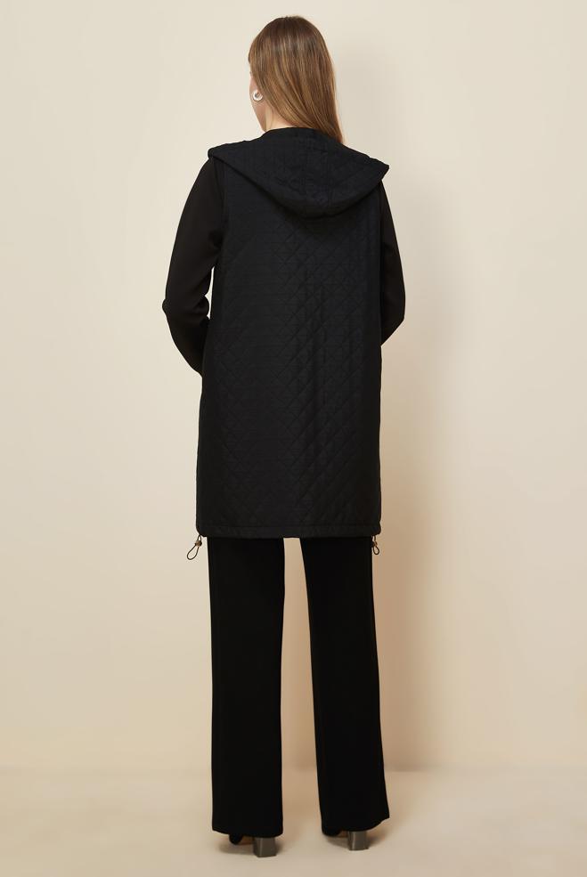 Tesettür giyim SİYAH KAPİTONE YELEKLİ TUNİK 46197 - ALVİNA