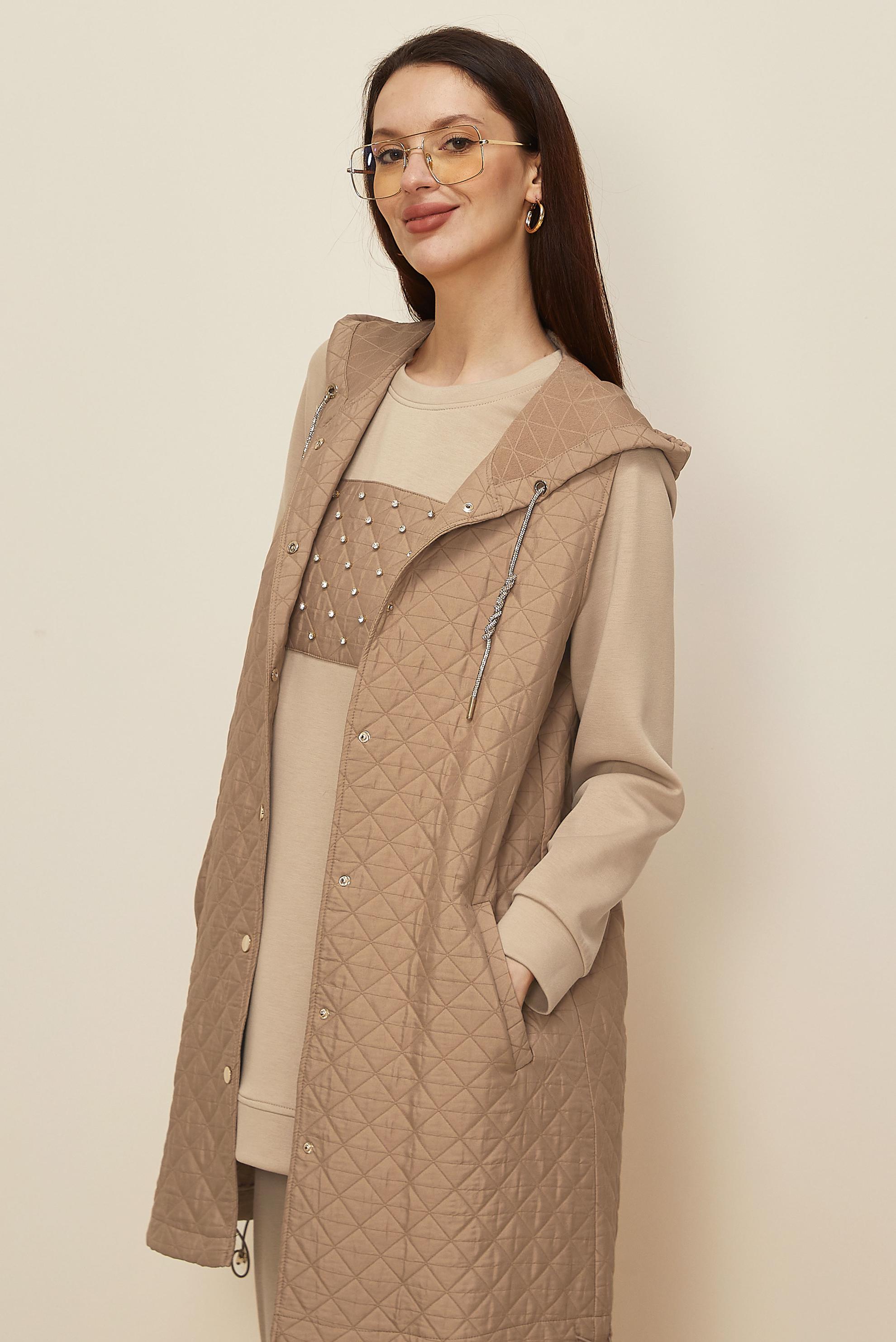 Tesettür giyim KAHVE KAPİTONE YELEKLİ TUNİK 46197