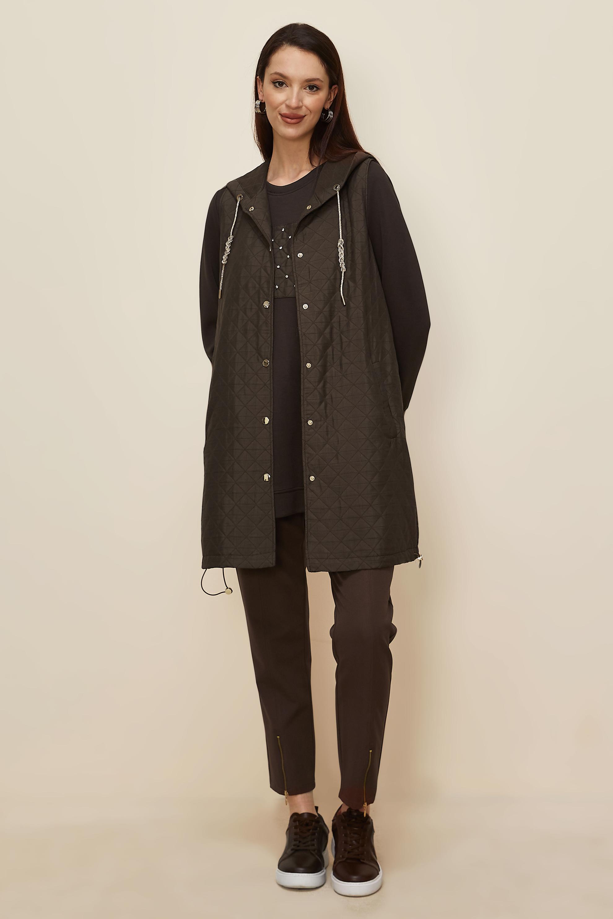 Tesettür giyim KAHVE KAPİTONE YELEKLİ TUNİK 46197