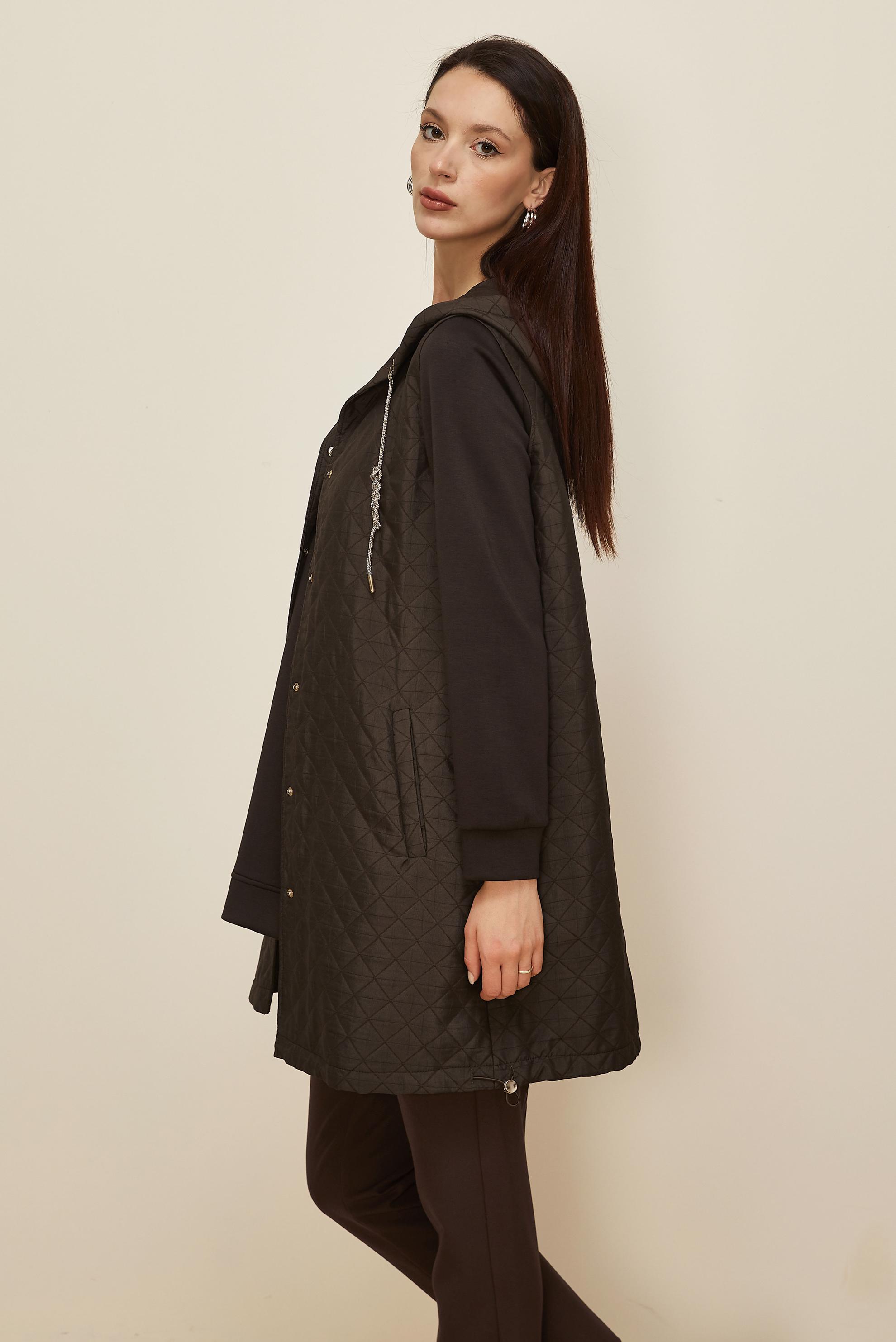 Tesettür giyim KAHVE KAPİTONE YELEKLİ TUNİK 46197