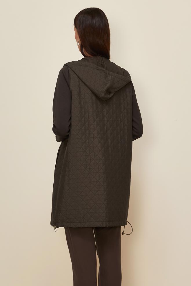 Tesettür giyim KAHVE KAPİTONE YELEKLİ TUNİK 46197 - ALVİNA