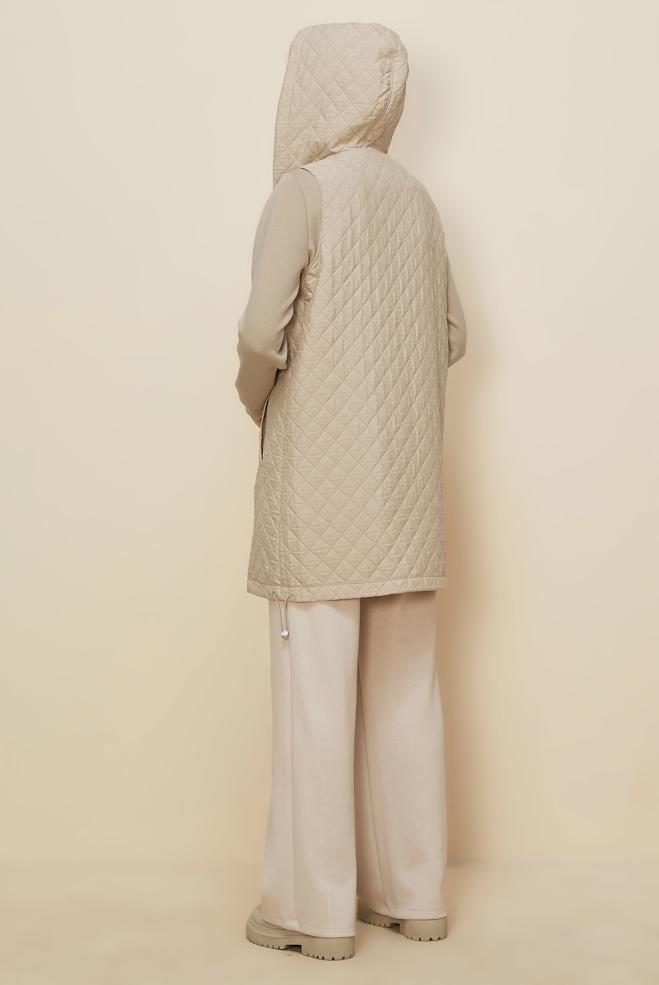 Tesettür giyim BEJ KAPİTONE YELEKLİ TUNİK 46197 - ALVİNA