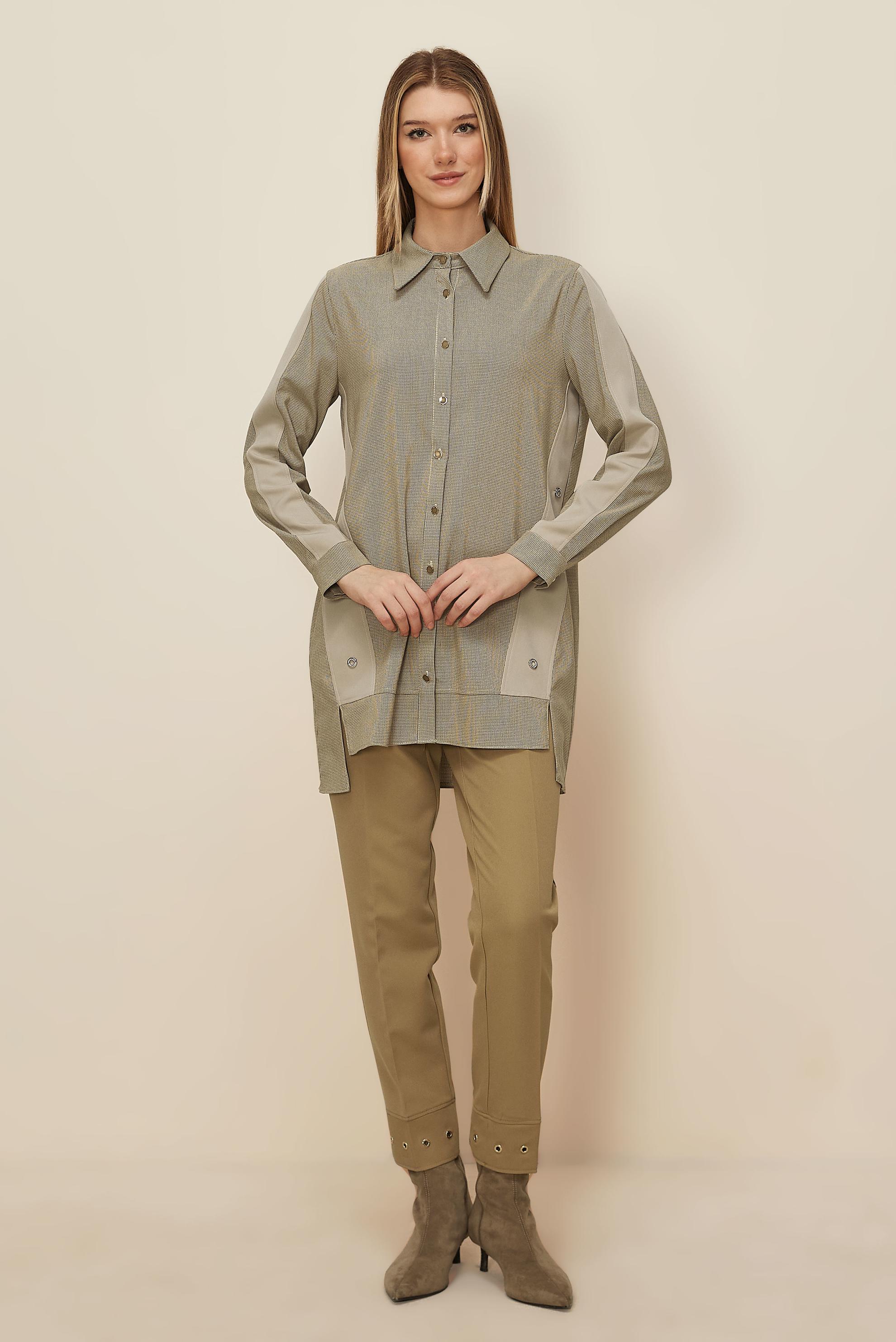 Tesettür giyim KAHVE GÖMLEK YAKA TUNİK 46199