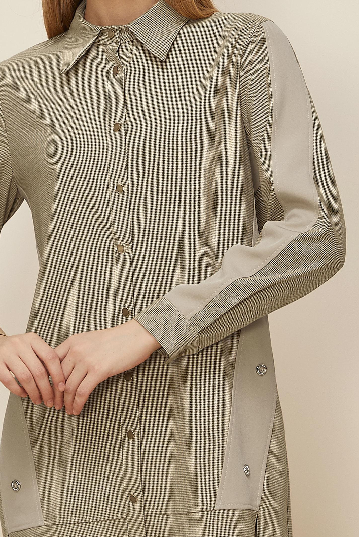 Tesettür giyim KAHVE GÖMLEK YAKA TUNİK 46199