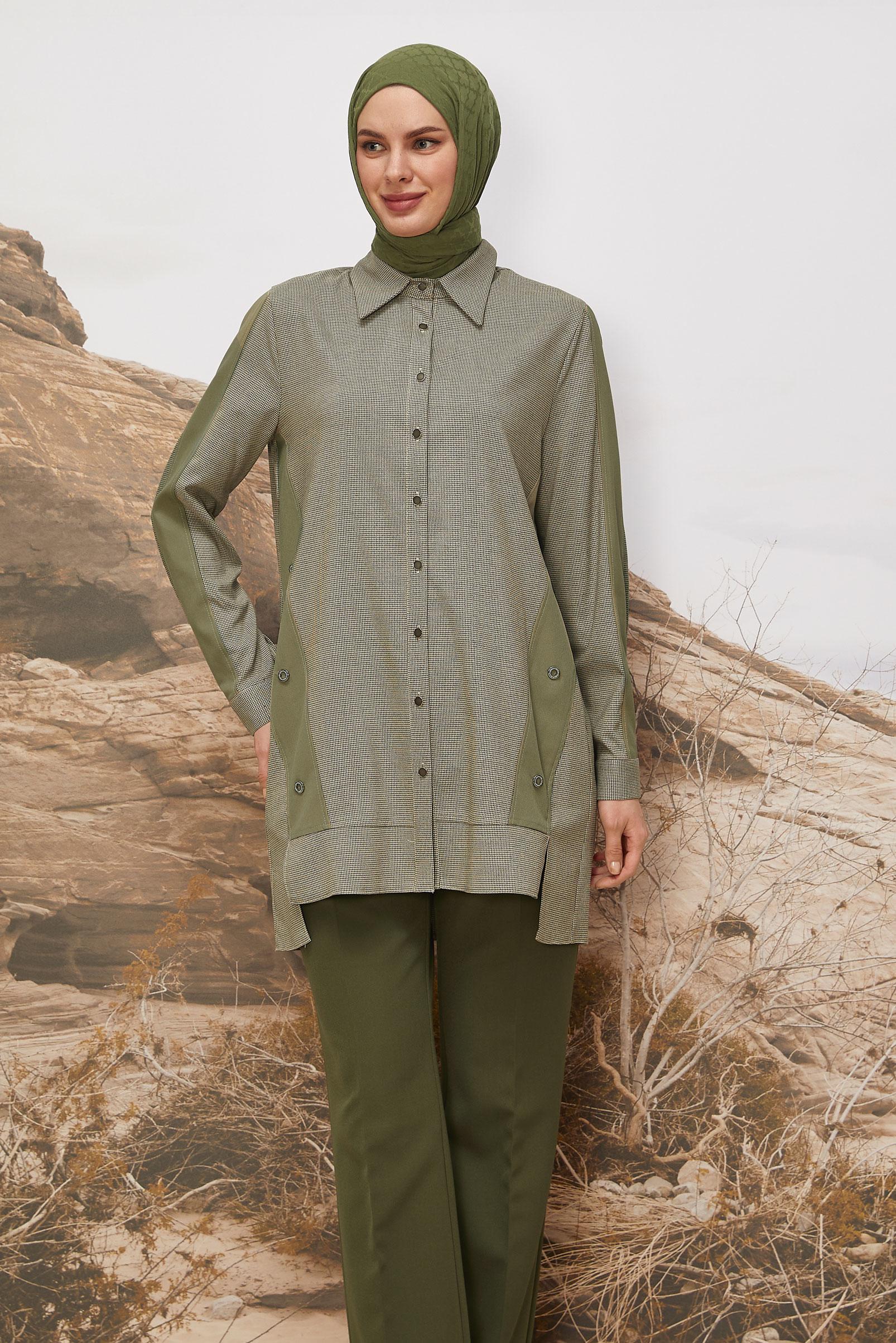 Tesettür giyim VİZON GÖMLEK YAKA TUNİK 46199