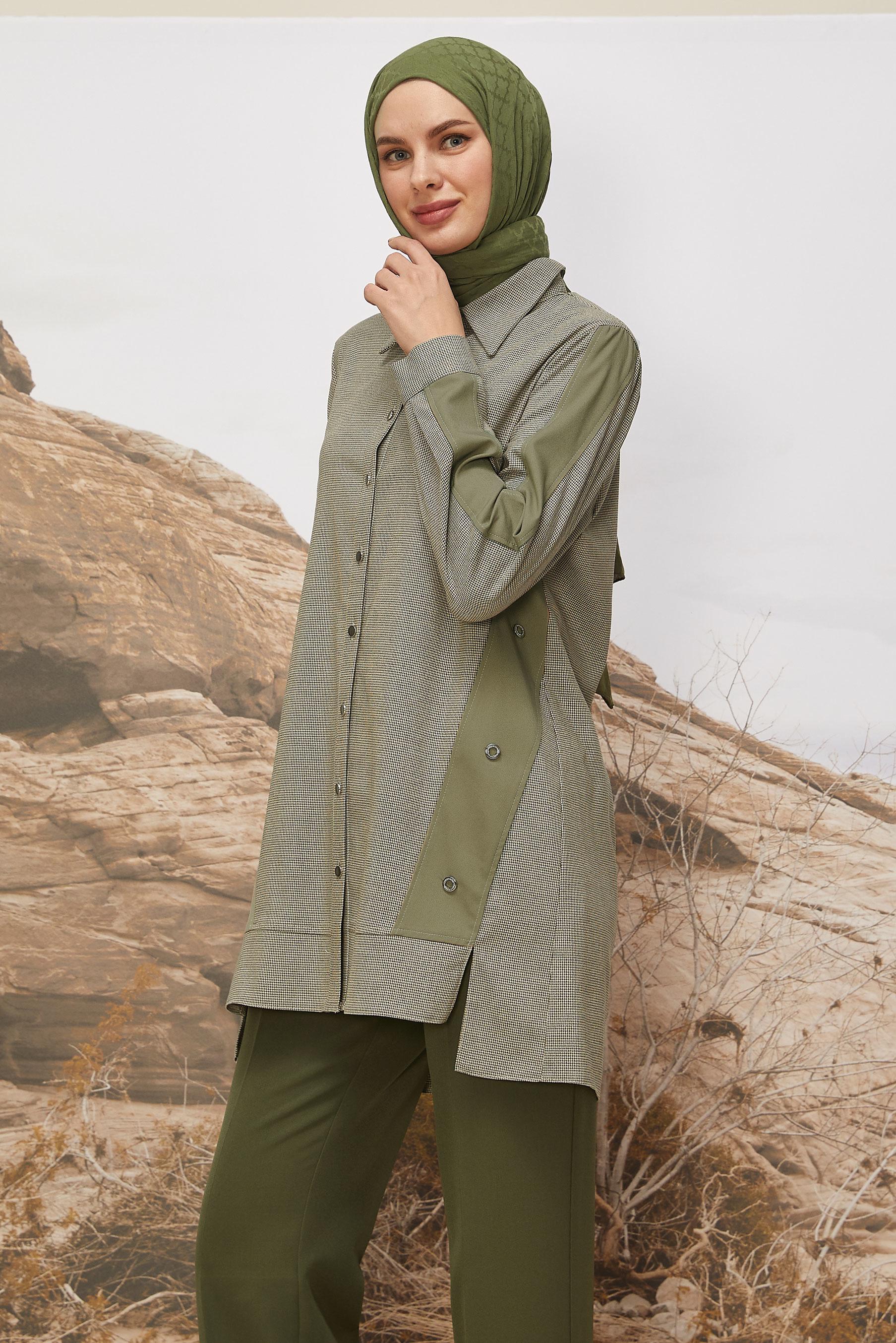 Tesettür giyim VİZON GÖMLEK YAKA TUNİK 46199