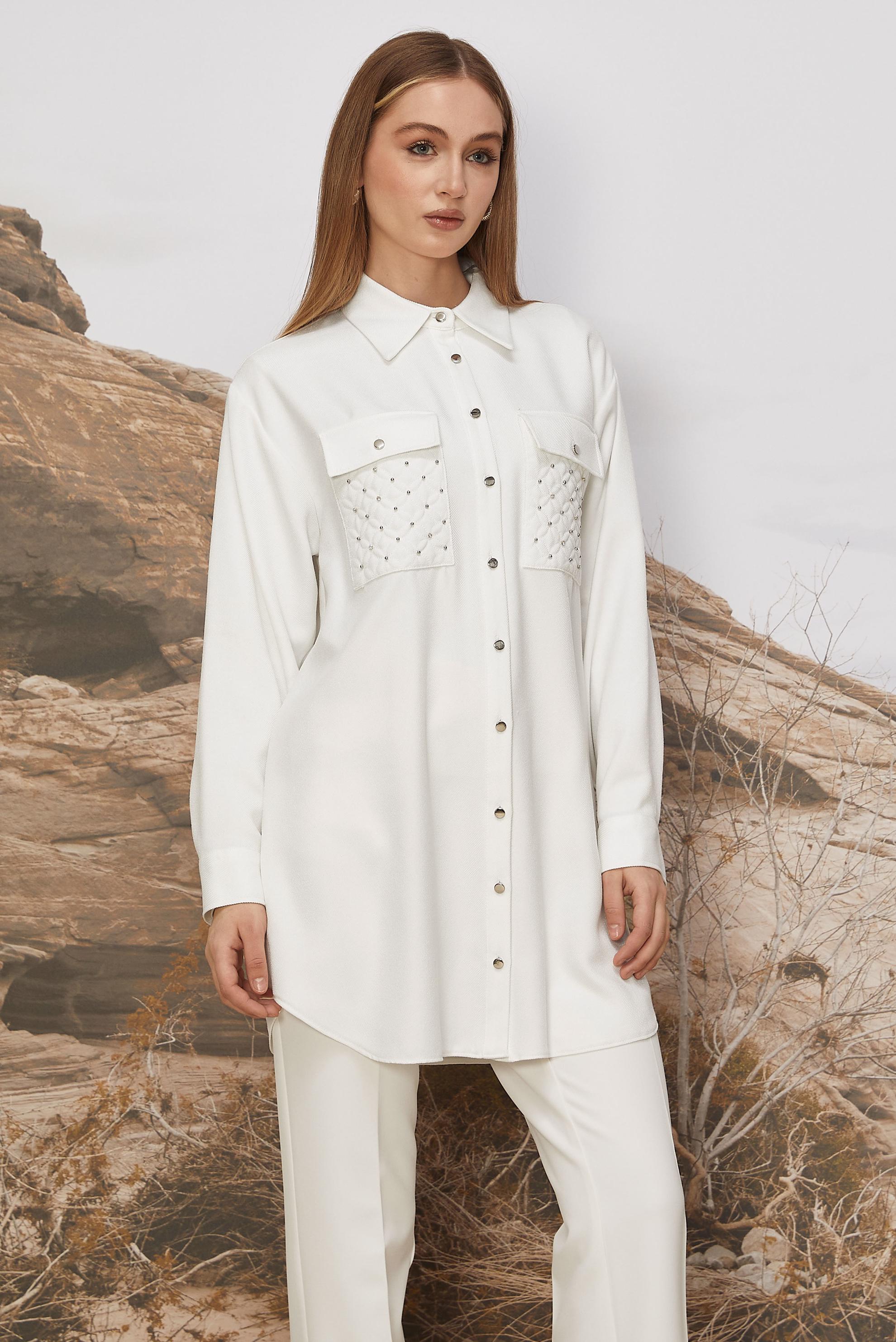 Tesettür giyim BEYAZ GÖMLEK YAKA TUNİK 46200