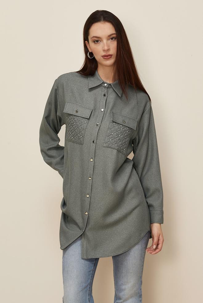 Tesettür giyim GRİ GÖMLEK YAKA TUNİK 46200 - ALVİNA