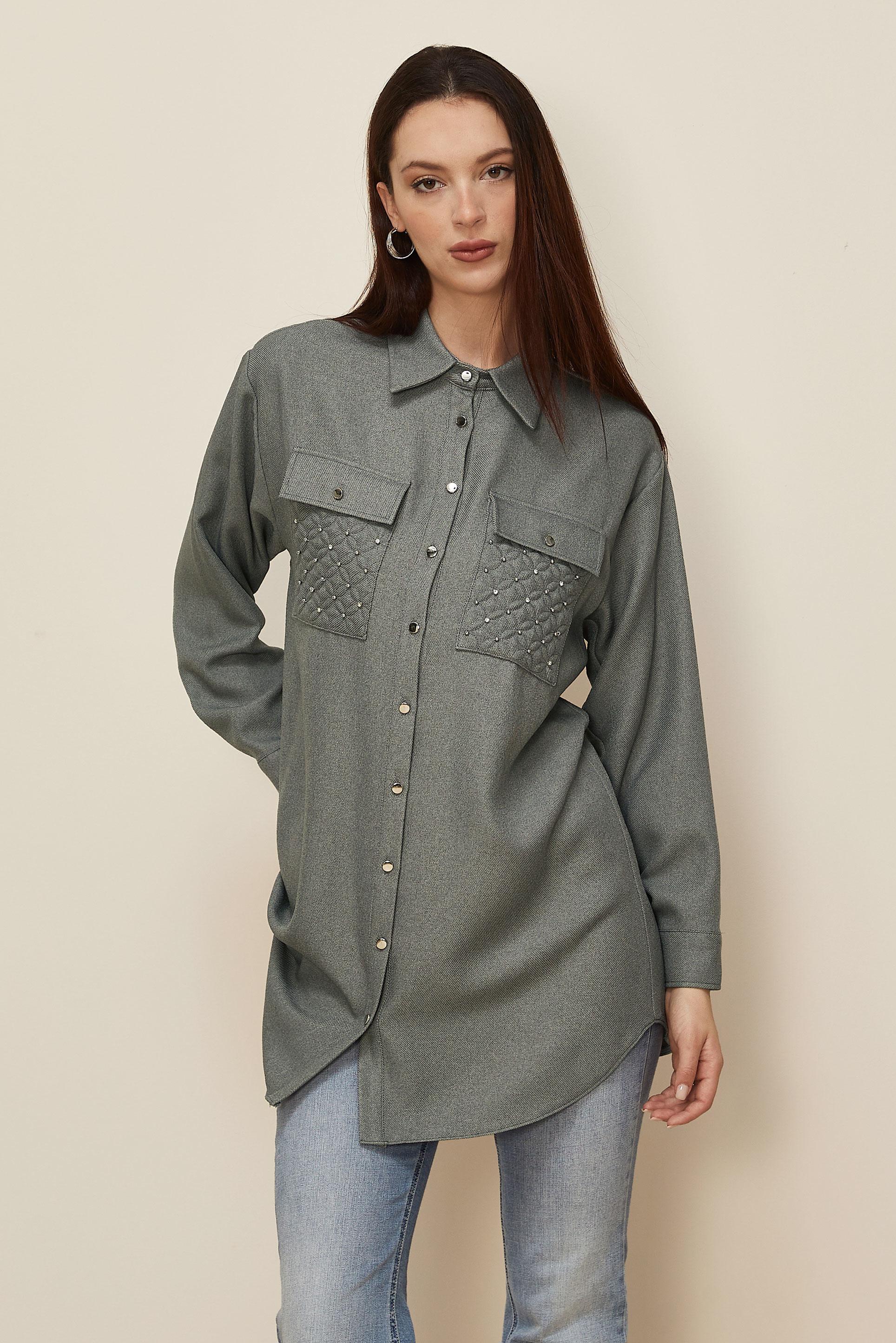 Tesettür giyim GRİ GÖMLEK YAKA TUNİK 46200