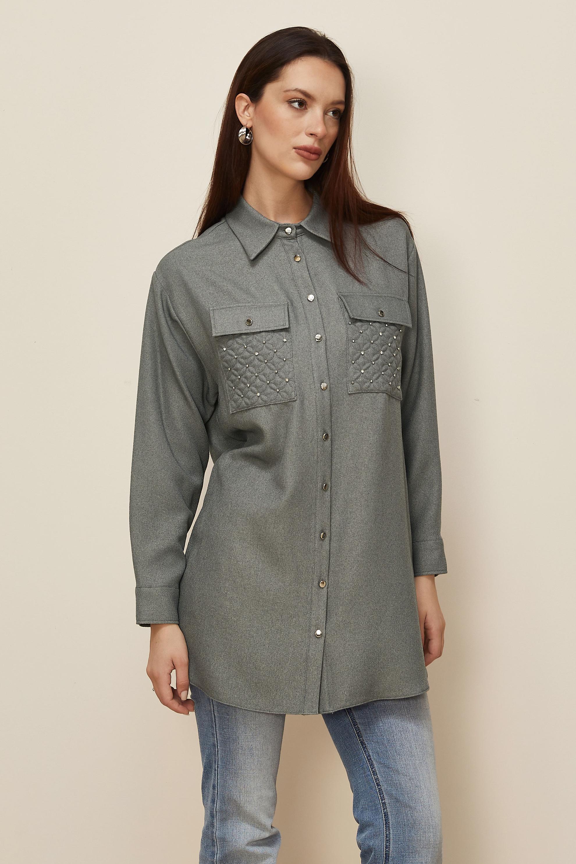 Tesettür giyim GRİ GÖMLEK YAKA TUNİK 46200