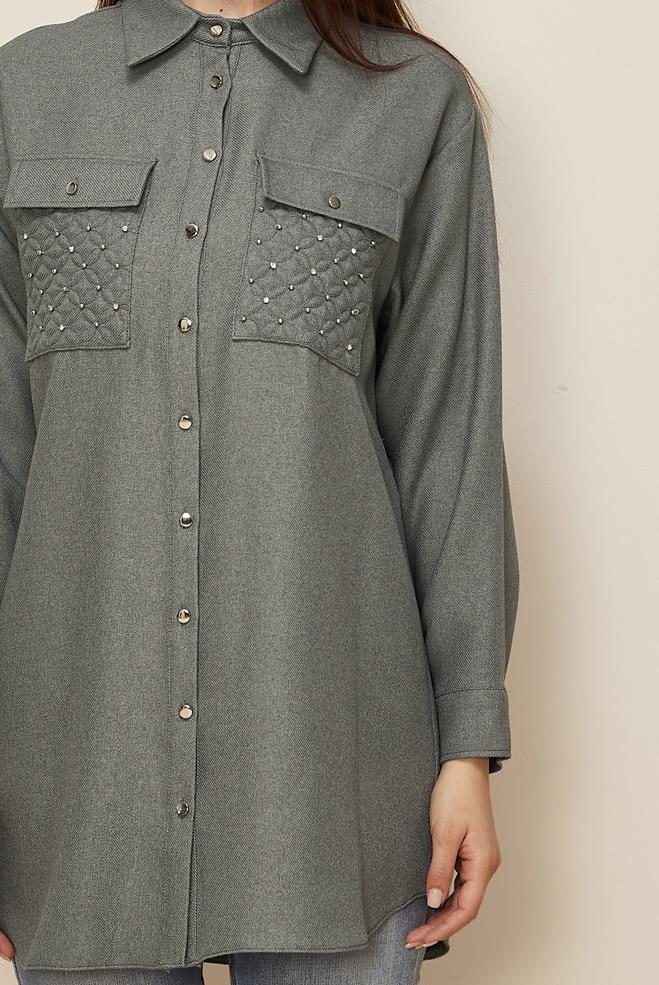 Tesettür giyim GRİ GÖMLEK YAKA TUNİK 46200 - ALVİNA