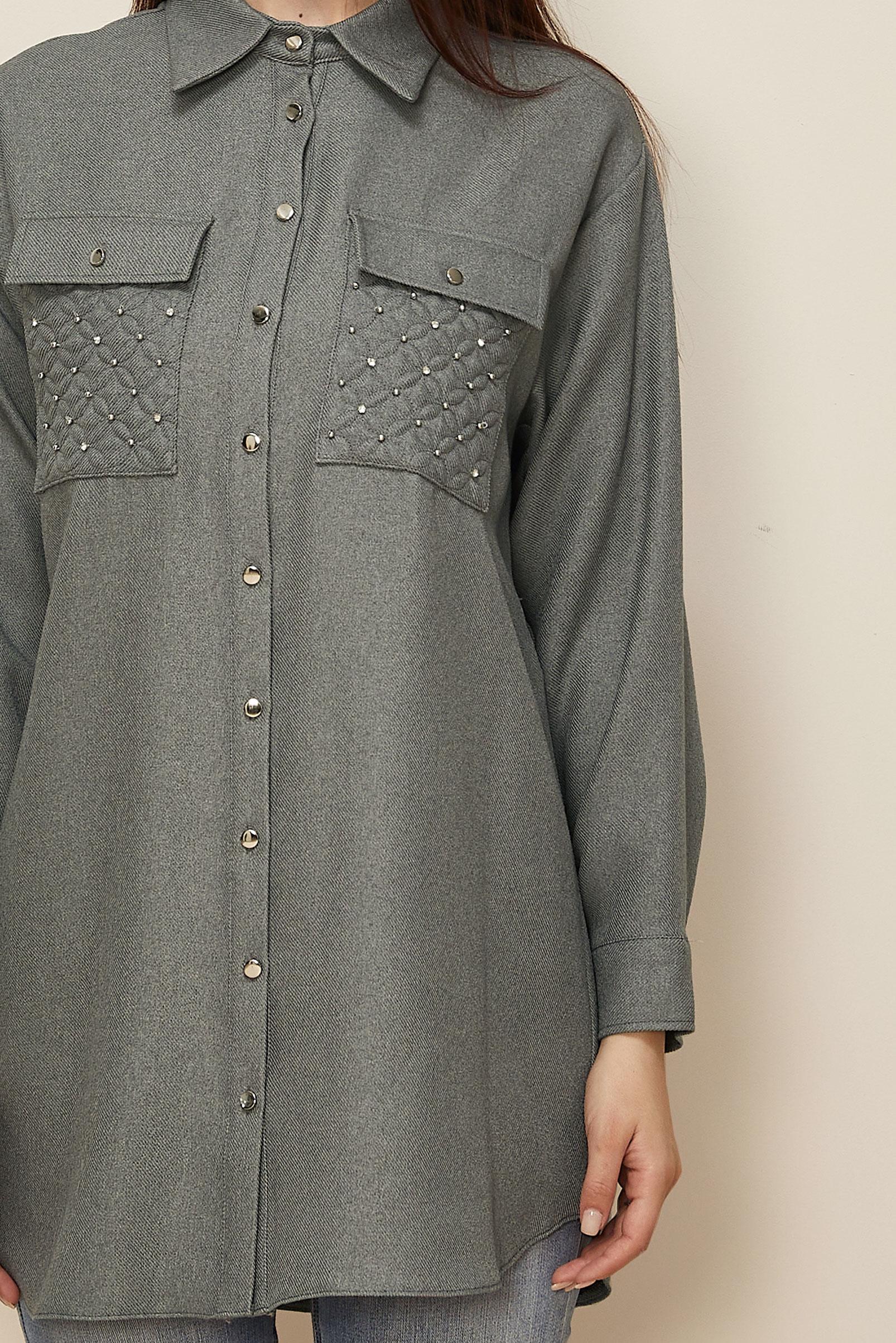 Tesettür giyim GRİ GÖMLEK YAKA TUNİK 46200