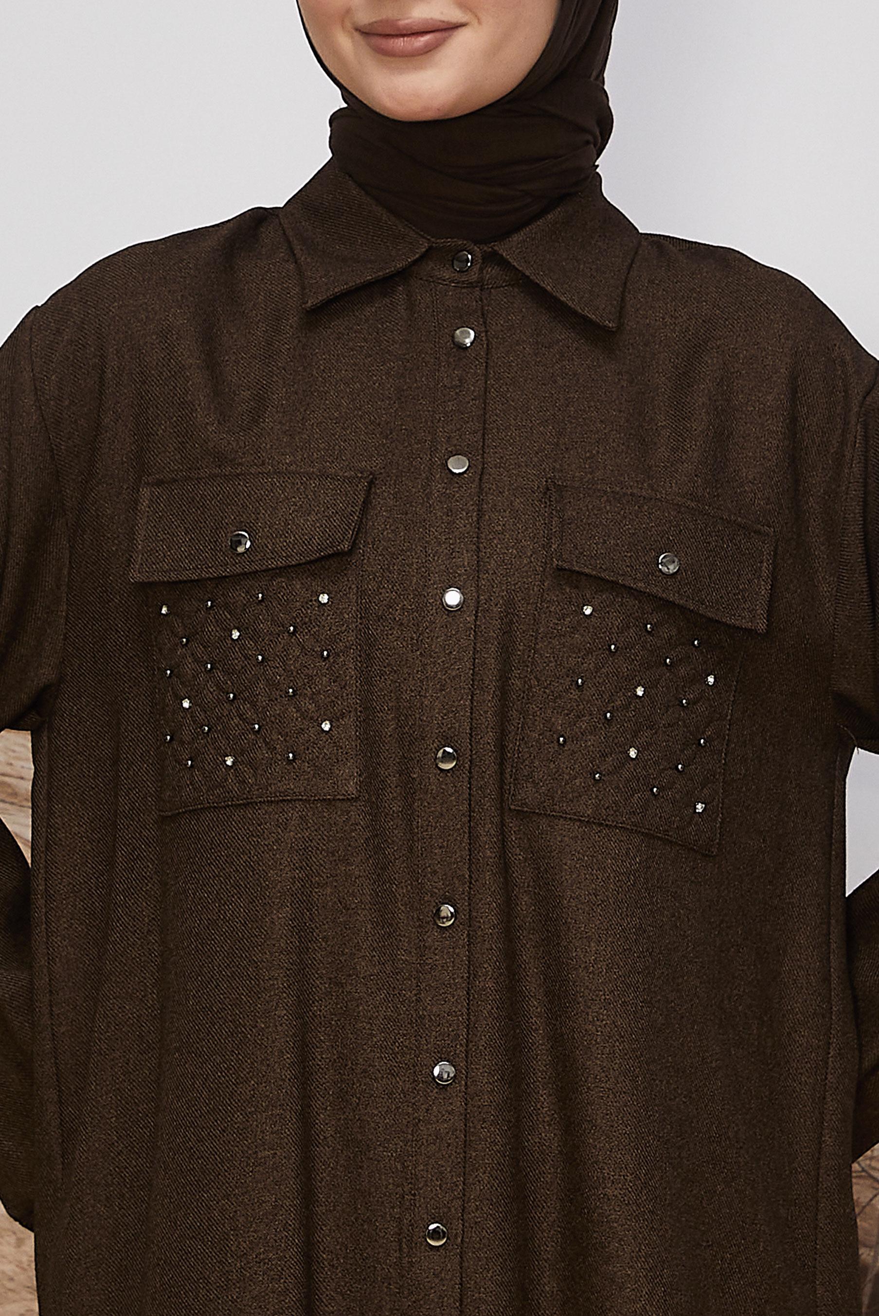 Tesettür giyim KAHVE CEP DETAYLI TUNİK 46200