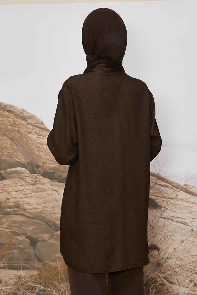 Tesettür giyim KAHVE CEP DETAYLI TUNİK 46200 - ALVİNA