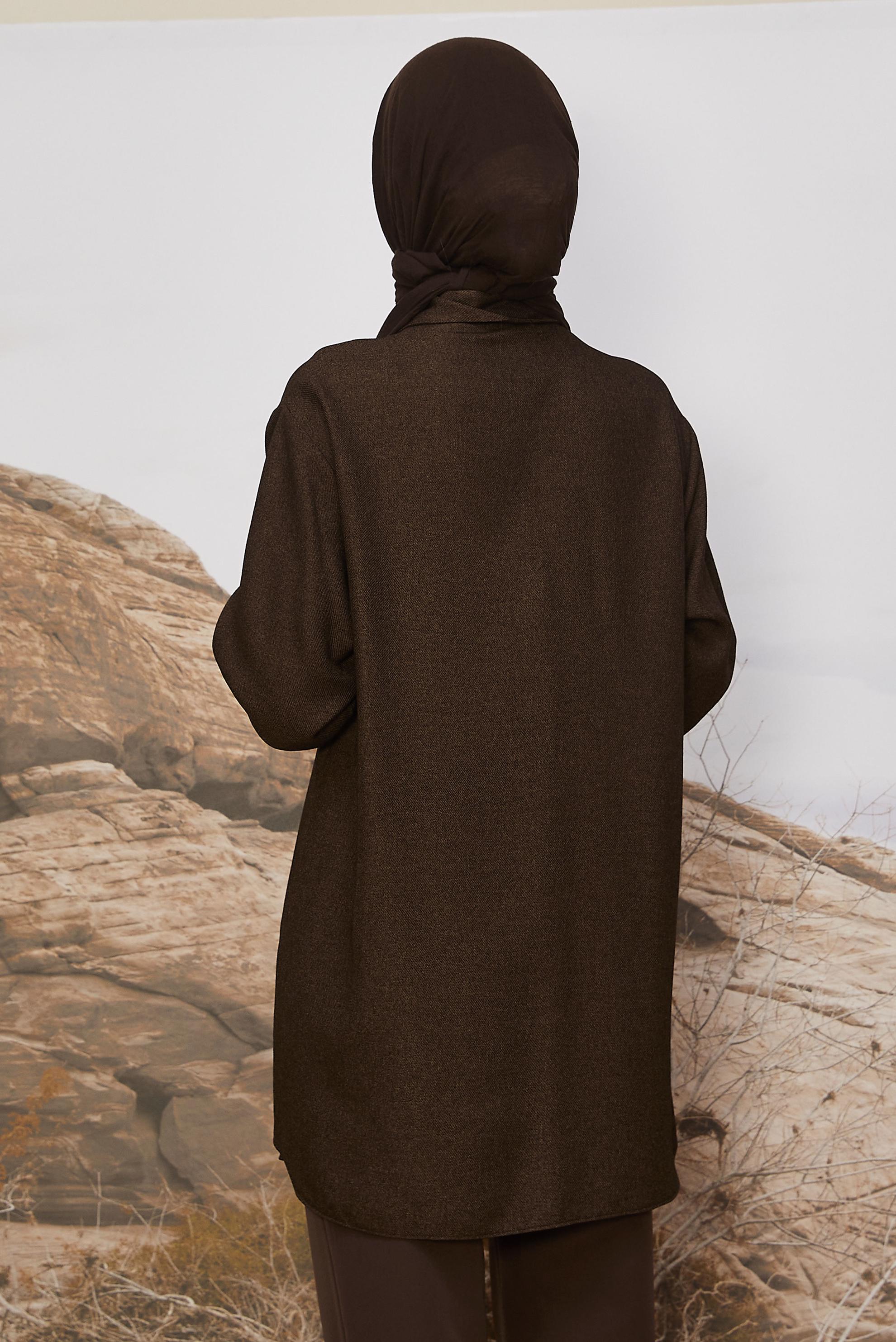 Tesettür giyim KAHVE CEP DETAYLI TUNİK 46200