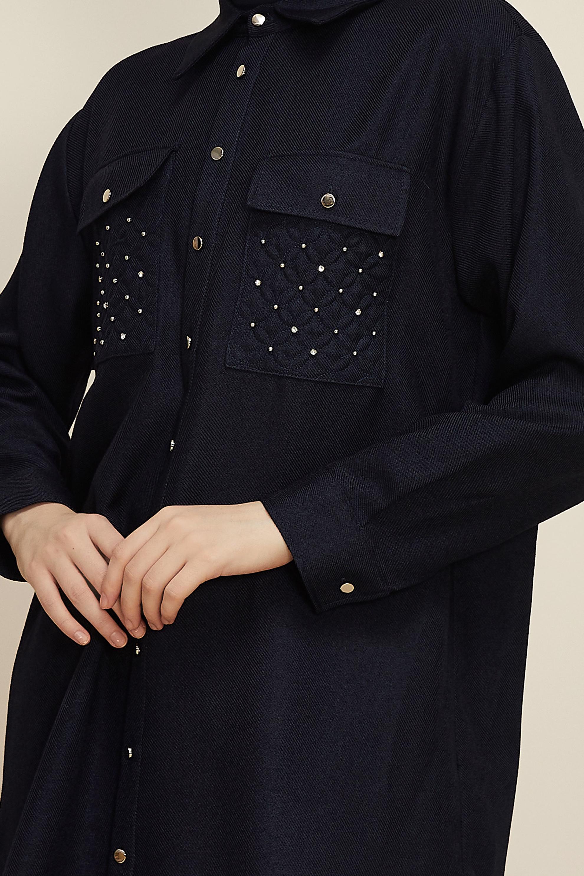 Tesettür giyim LACİVERT GÖMLEK YAKA TUNİK 46200