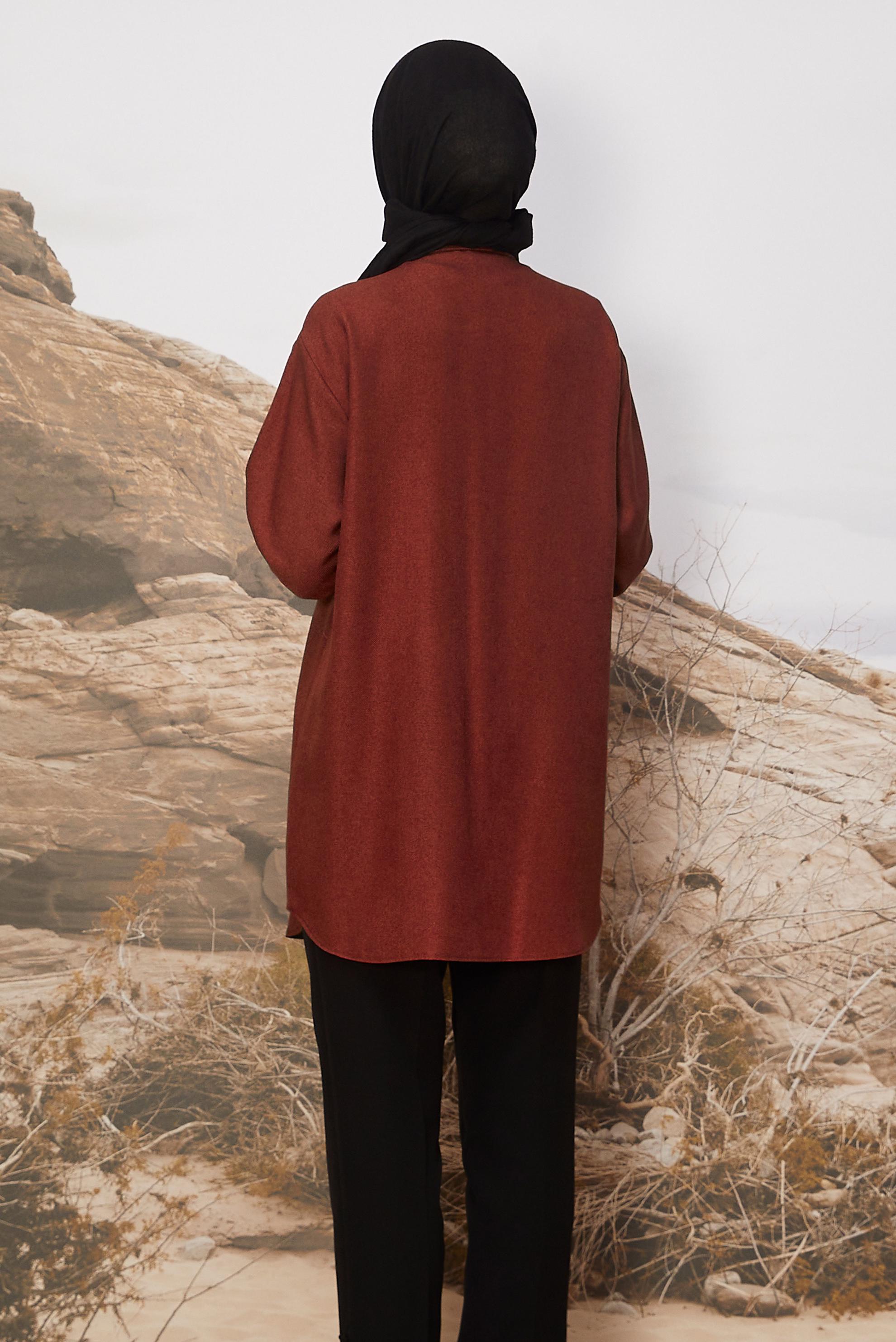 Tesettür giyim BORDO GÖMLEK YAKA TUNİK 46200