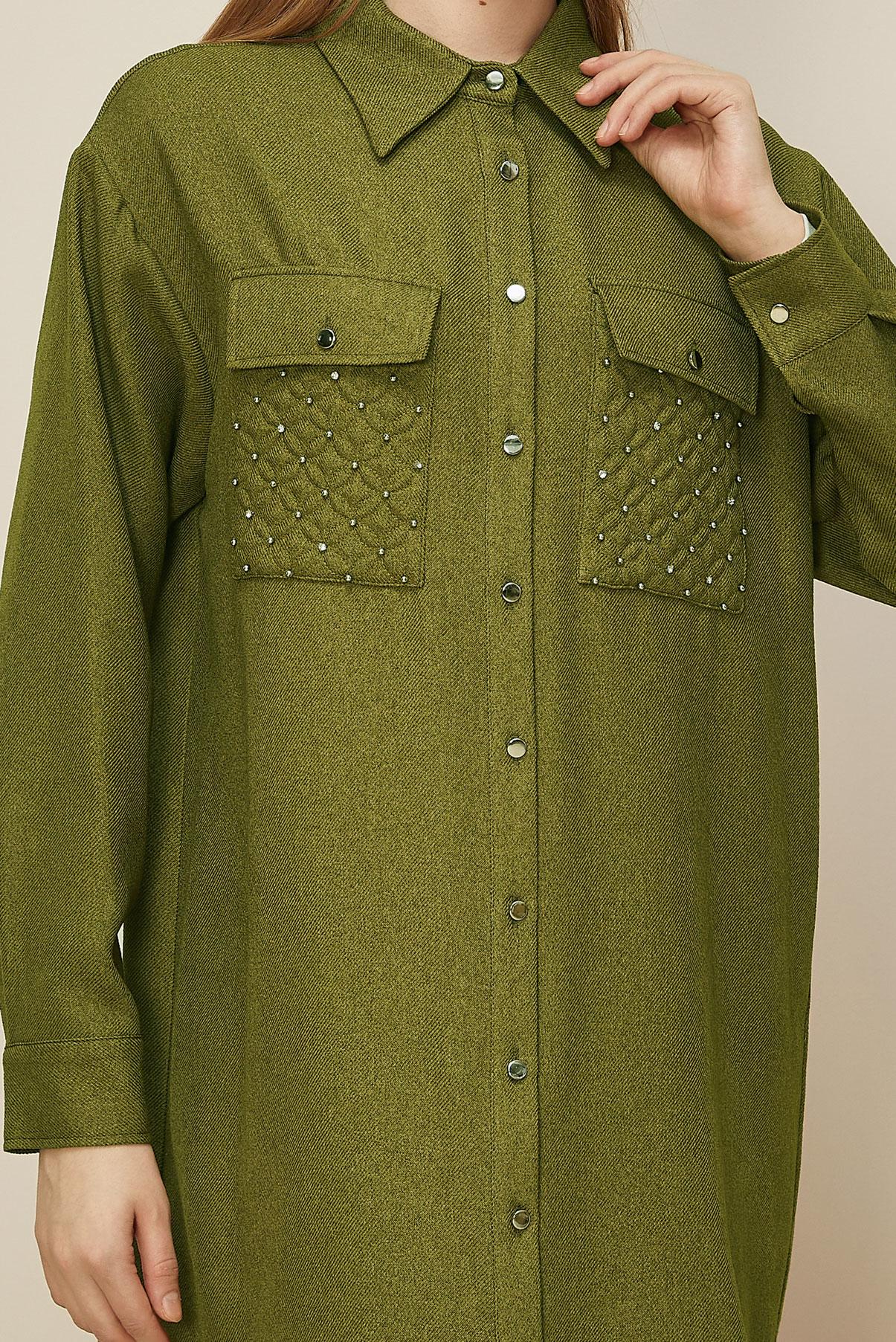 Tesettür giyim YEŞİL GÖMLEK YAKA TUNİK 46200