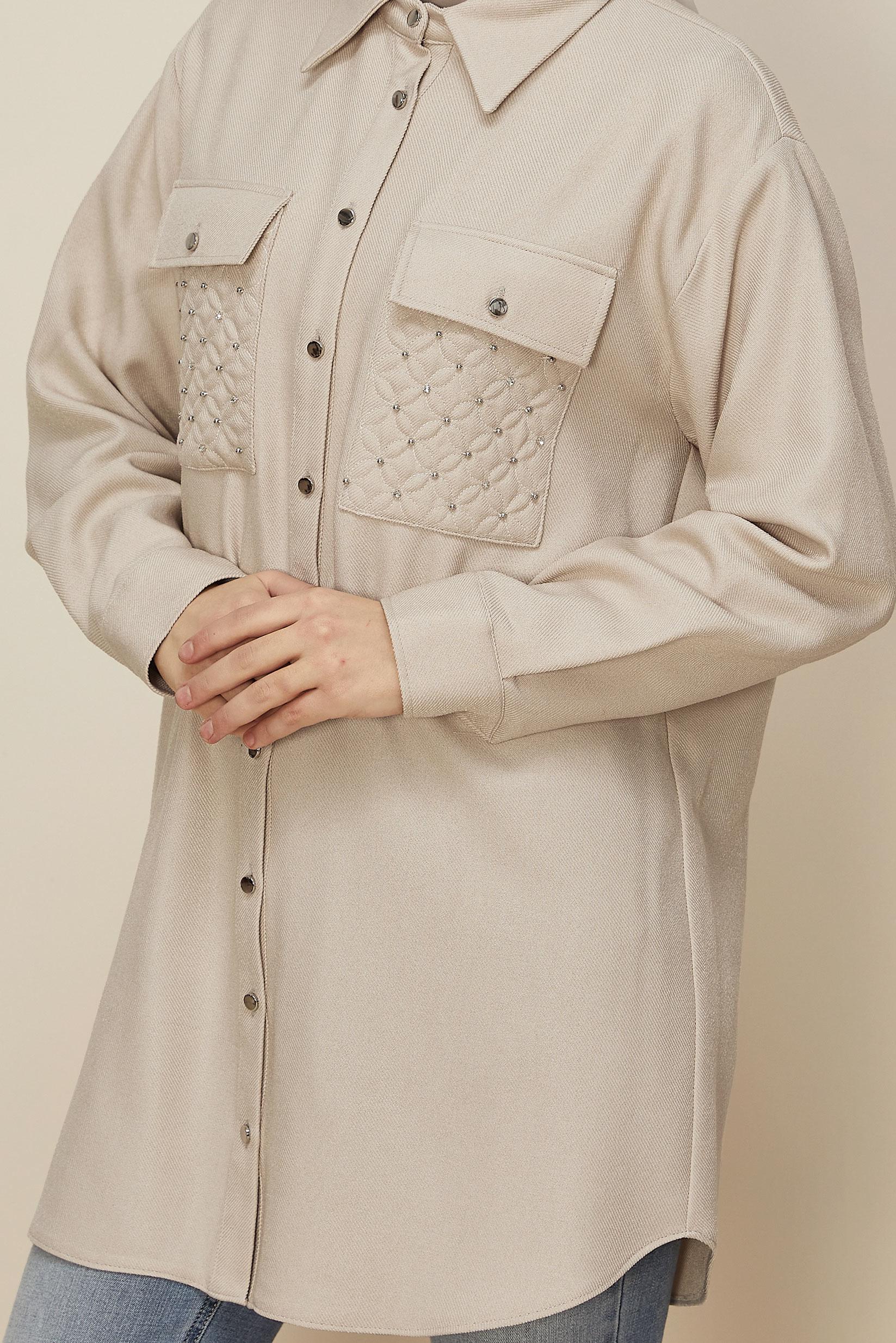 Tesettür giyim EKRU CEP DETAYLI TUNİK 46200