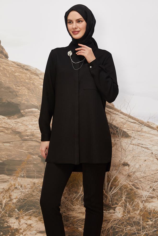 Tesettür giyim SİYAH 46201 17160 TUNİK 38-46 TEK 42 - ALVİNA