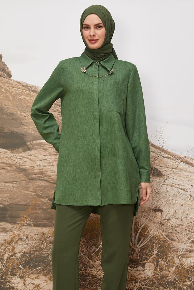 Tesettür giyim HAKİ 46201 17160 TUNİK 38-46 TEK 42 - ALVİNA