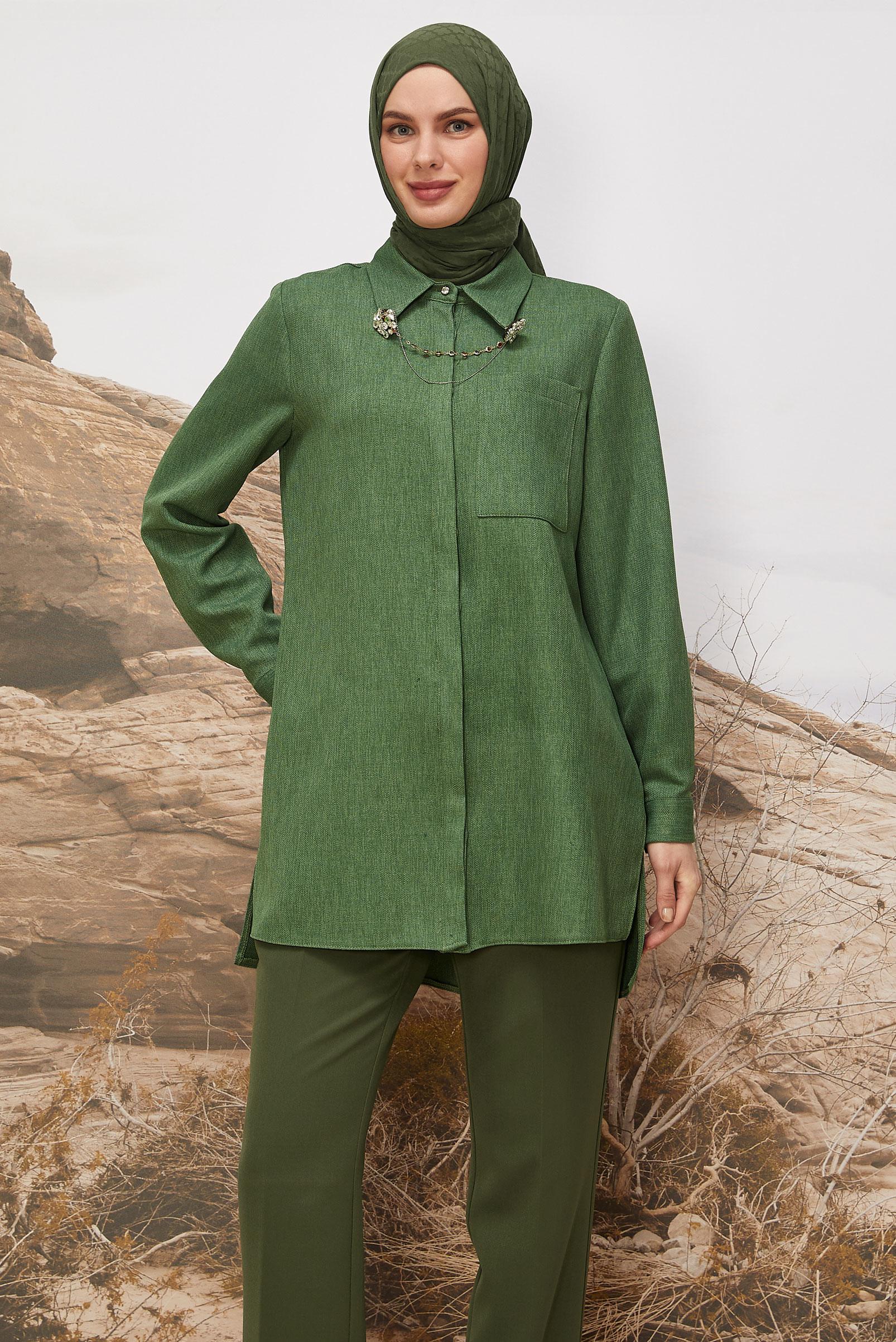 Tesettür giyim HAKİ 46201 17160 TUNİK 38-46 TEK 42