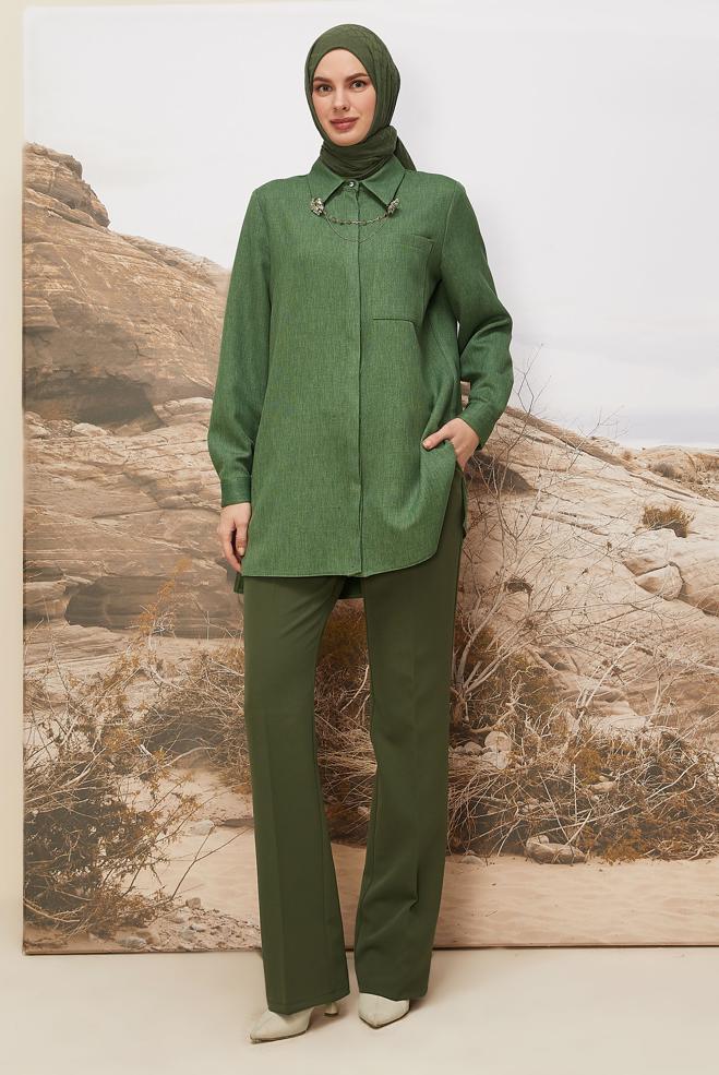 Tesettür giyim HAKİ 46201 17160 TUNİK 38-46 TEK 42 - ALVİNA