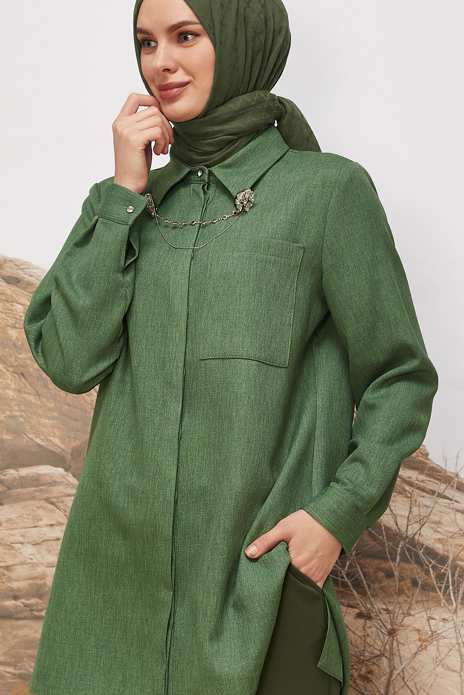 Tesettür giyim HAKİ 46201 17160 TUNİK 38-46 TEK 42