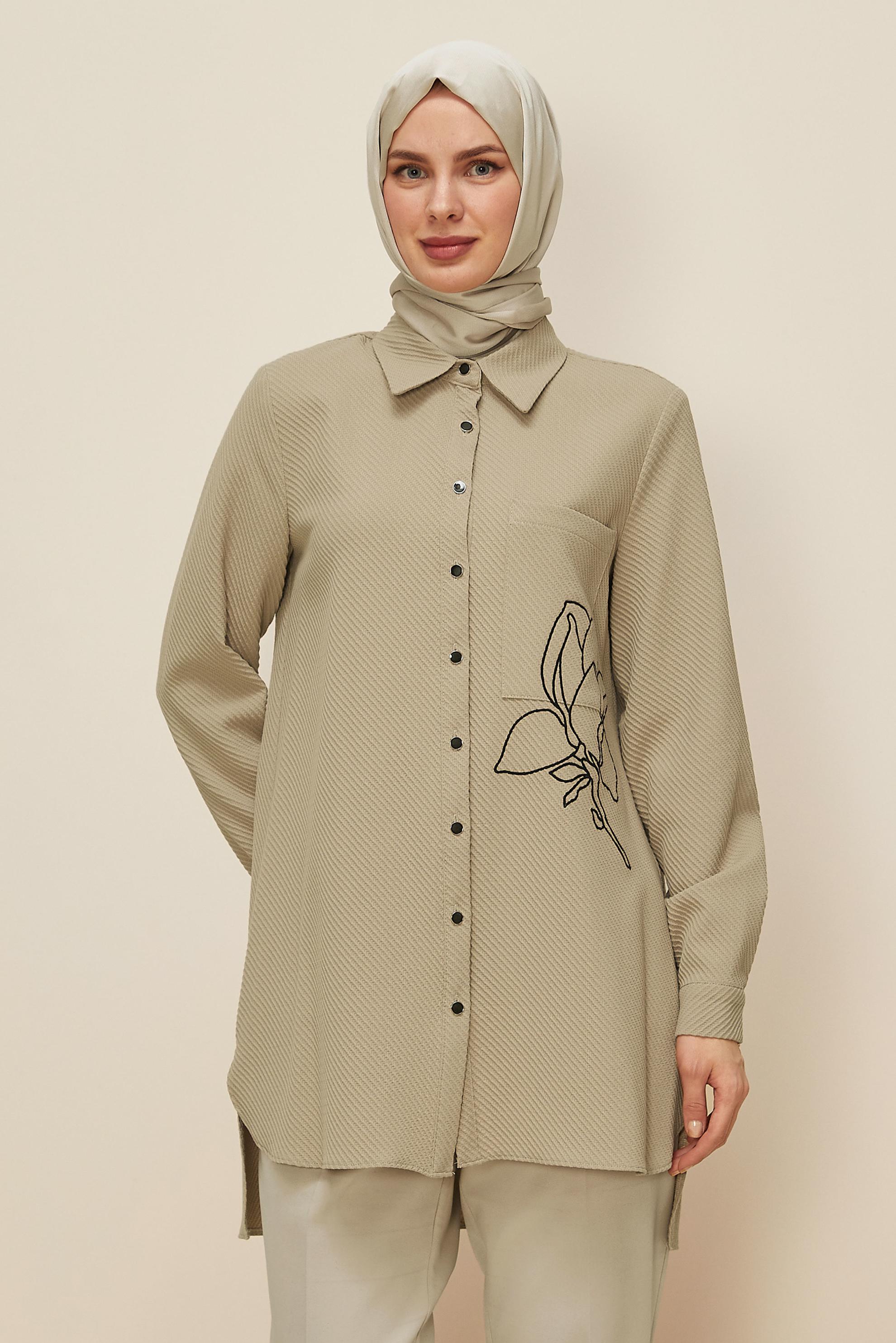 Vêtements hijab BEIGE TUNIQUE COL CHEMISE 46207