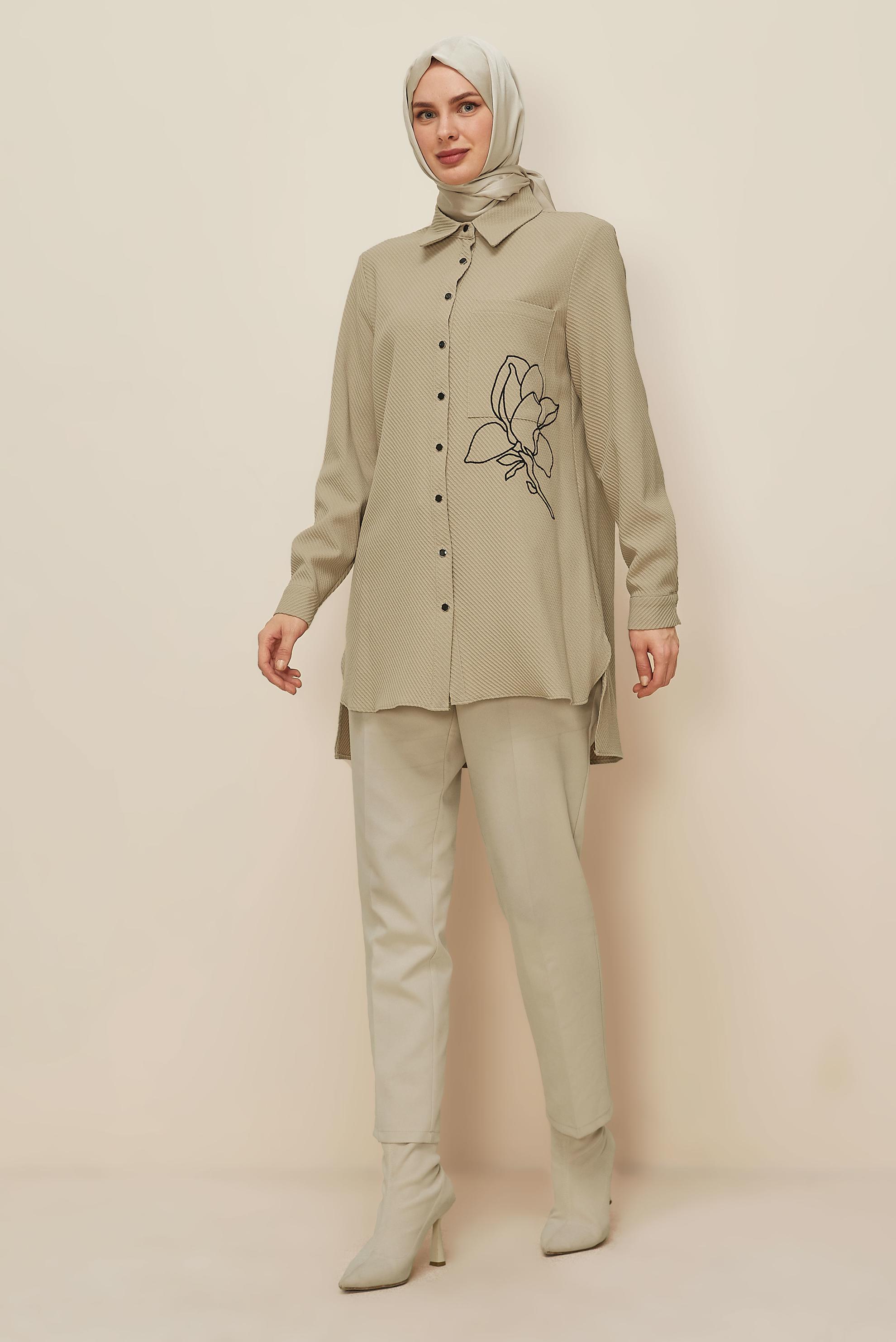 Vêtements hijab BEIGE TUNIQUE COL CHEMISE 46207