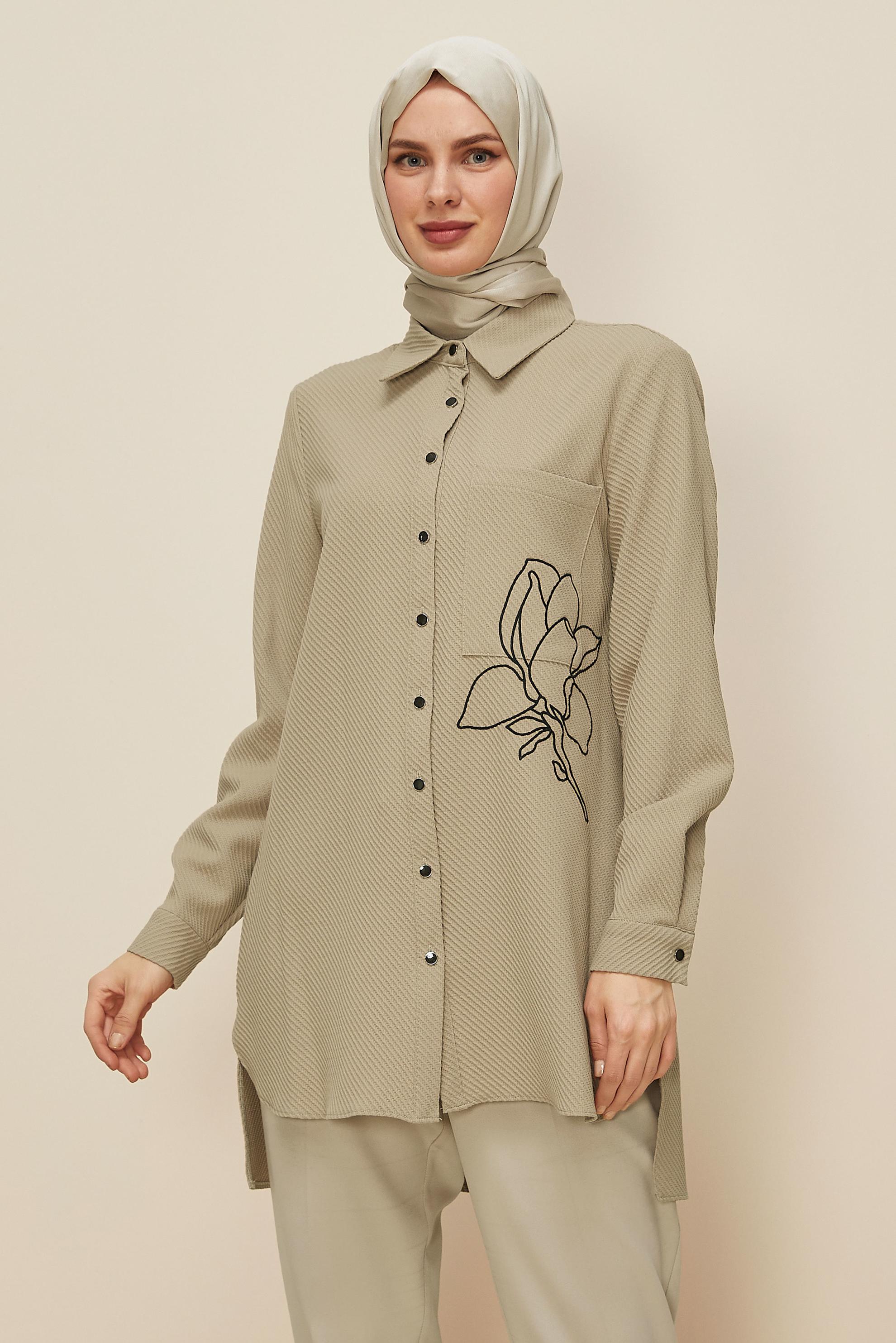 Vêtements hijab BEIGE TUNIQUE COL CHEMISE 46207