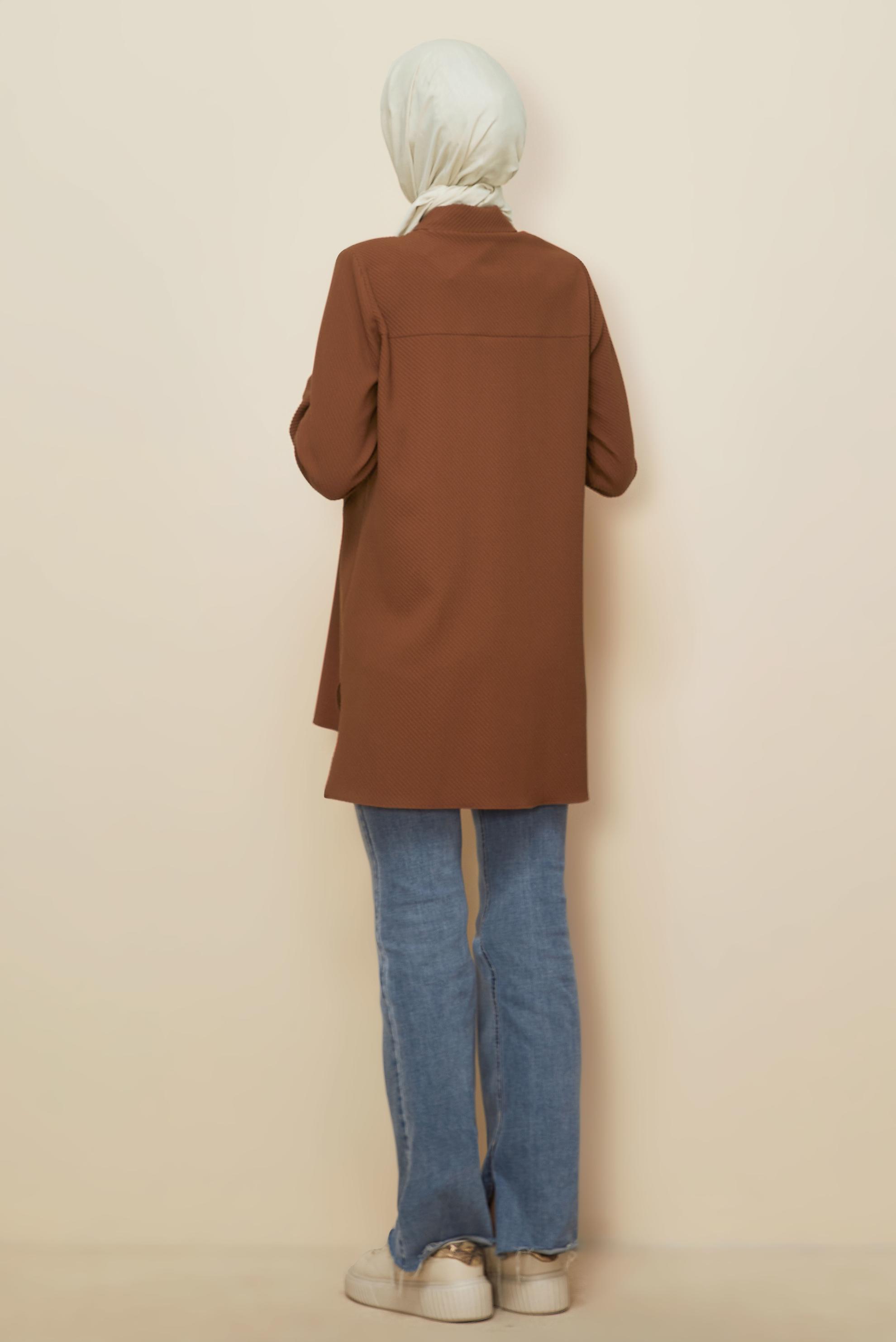 Tesettür giyim TURUNCU ÇİÇEK İŞLEMELİ GÖMLEK YAKA TUNİK 46207