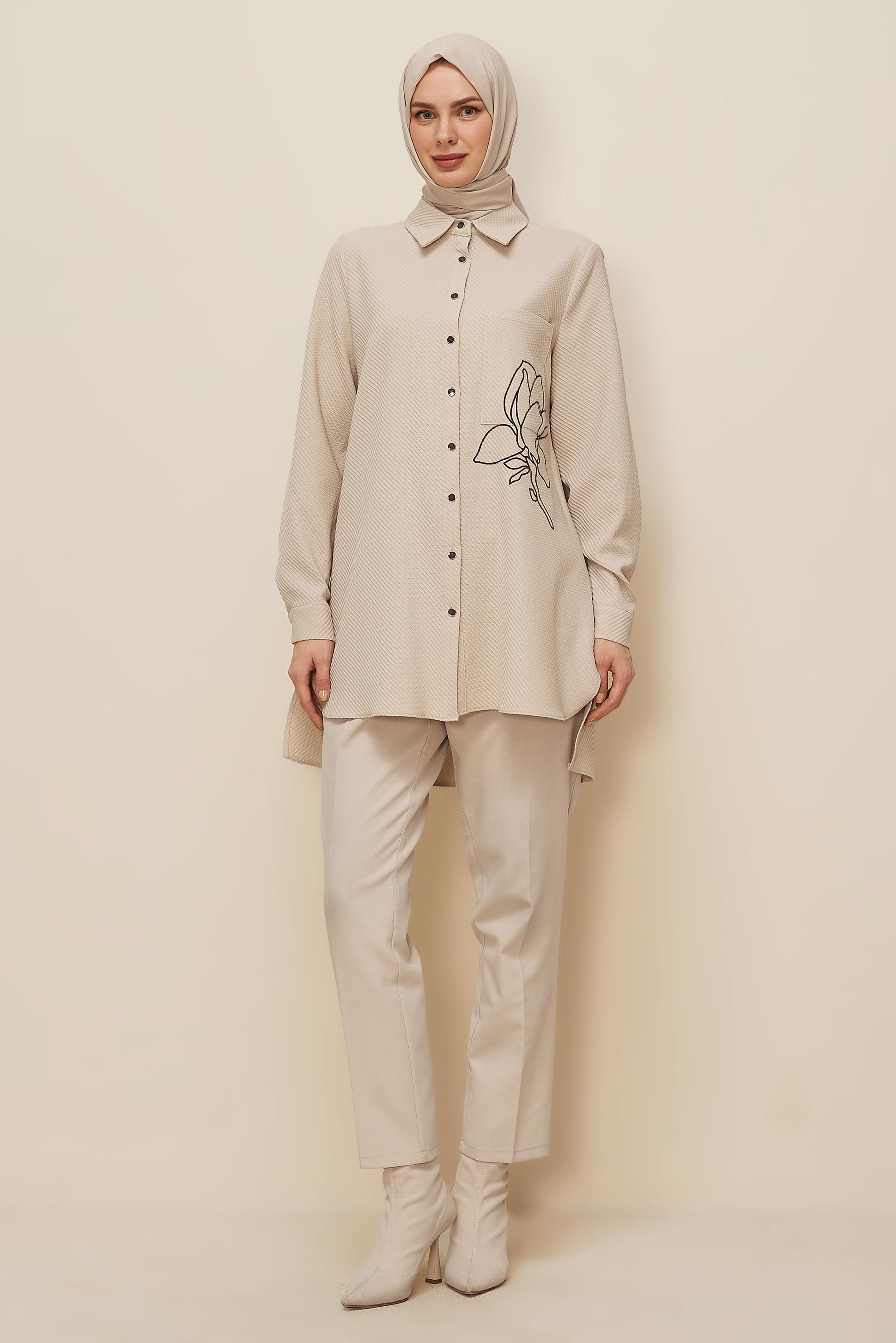 Vêtements hijab BEIGE TUNIQUE COL CHEMISE 46207